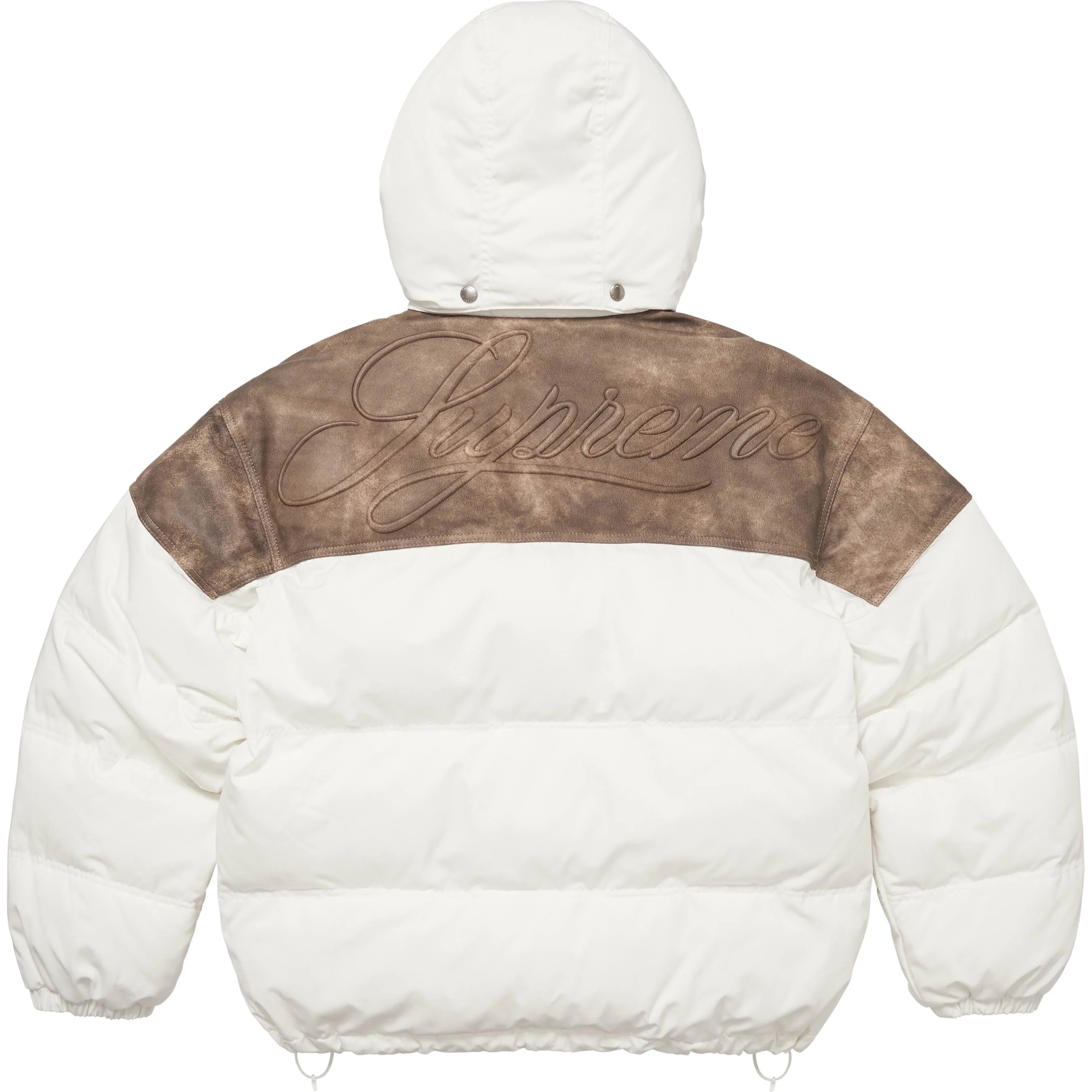 Supreme Leather Yoke Puffer Jacket (FW25) - White - $548