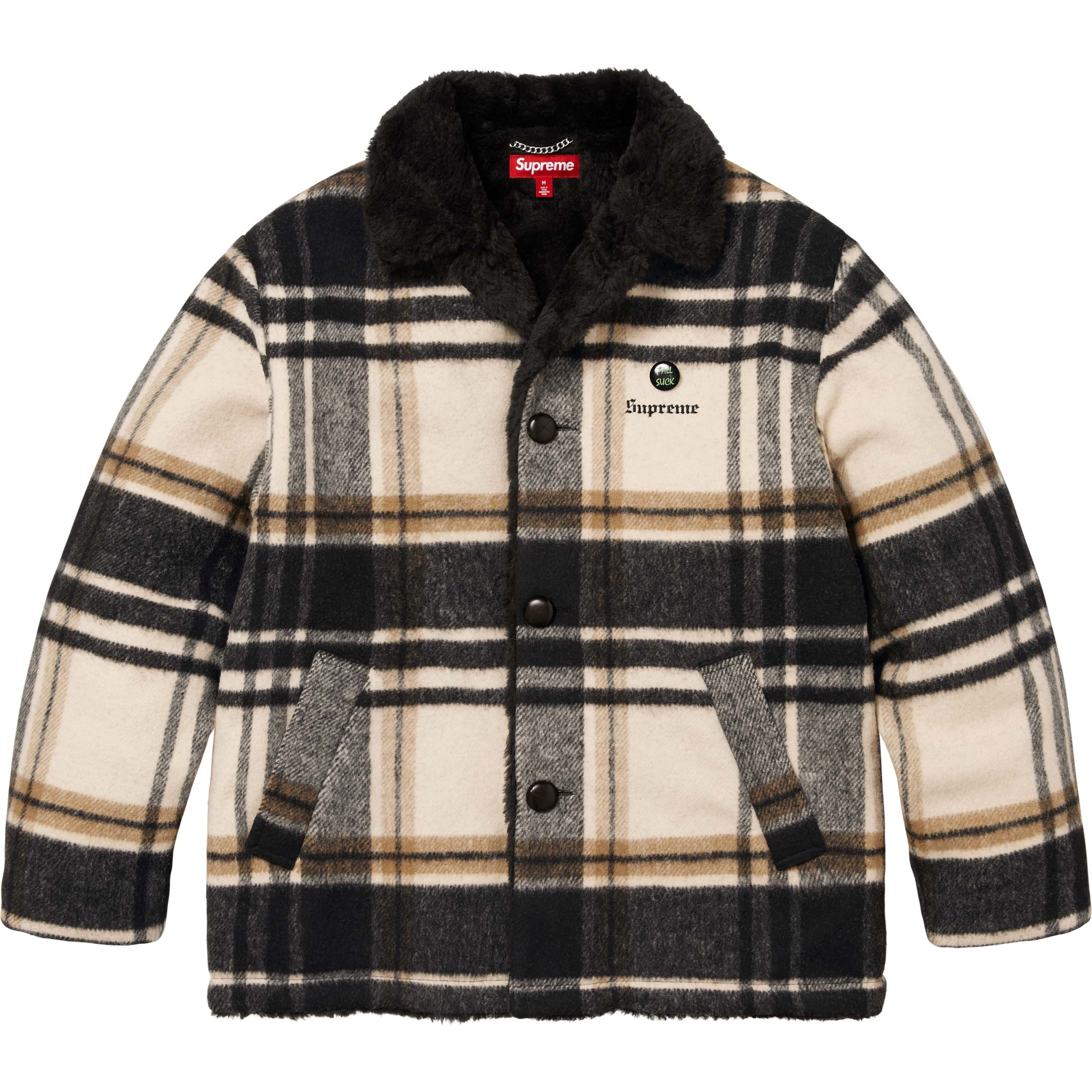 Supreme Plaid Car Coat (FW25) - Cream - $368