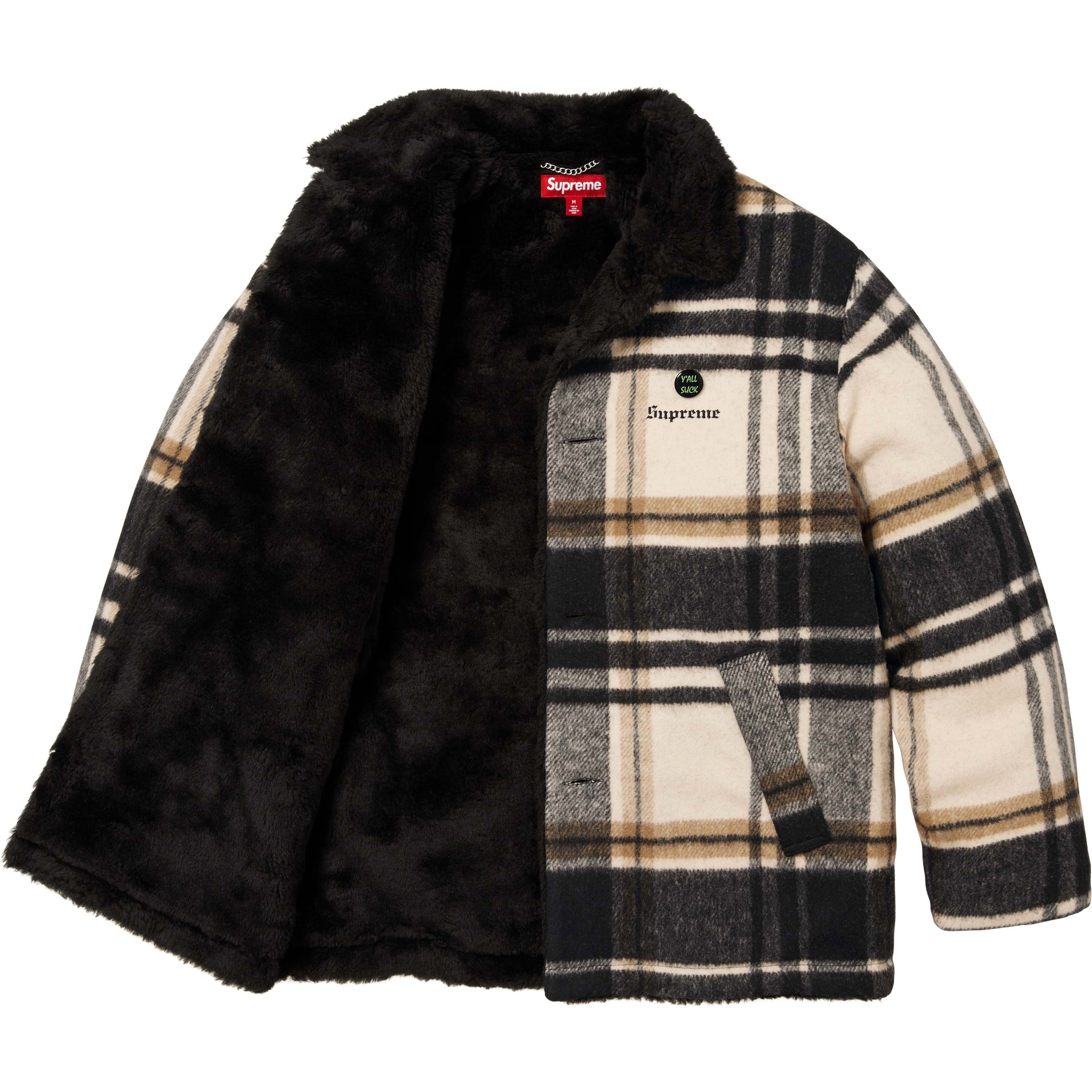Supreme Plaid Car Coat (FW25) - Cream - $368