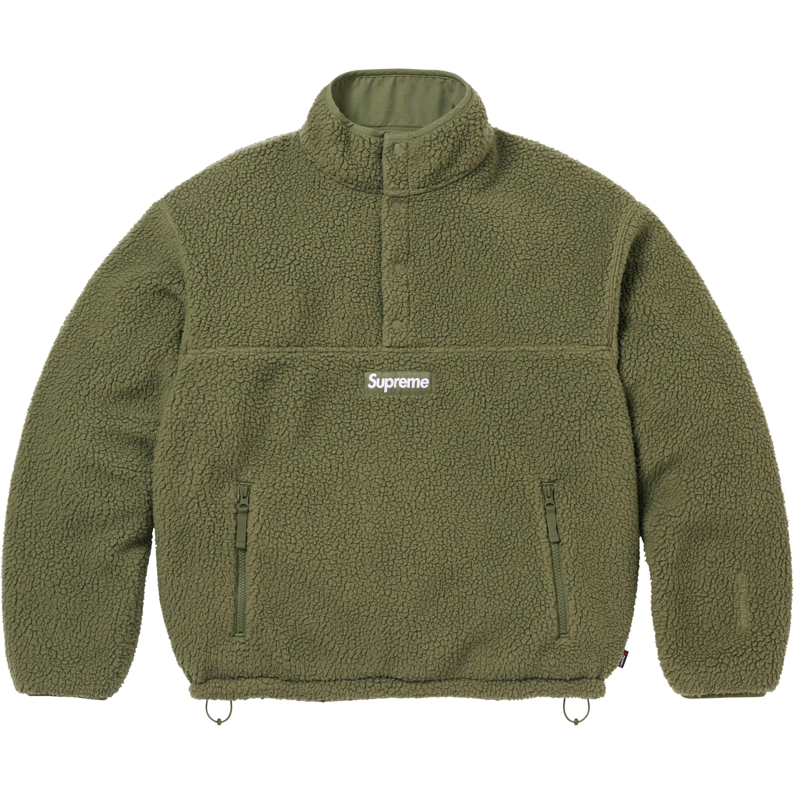Supreme Polartec Shearling Reversible Pullover (FW25) - Olive - $218