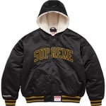 Supreme Supreme Mitchell & Ness Lined Hooded Satin Varsity Jacket (FW25) - Black