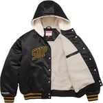 Supreme Supreme Mitchell & Ness Lined Hooded Satin Varsity Jacket (FW25) - Black