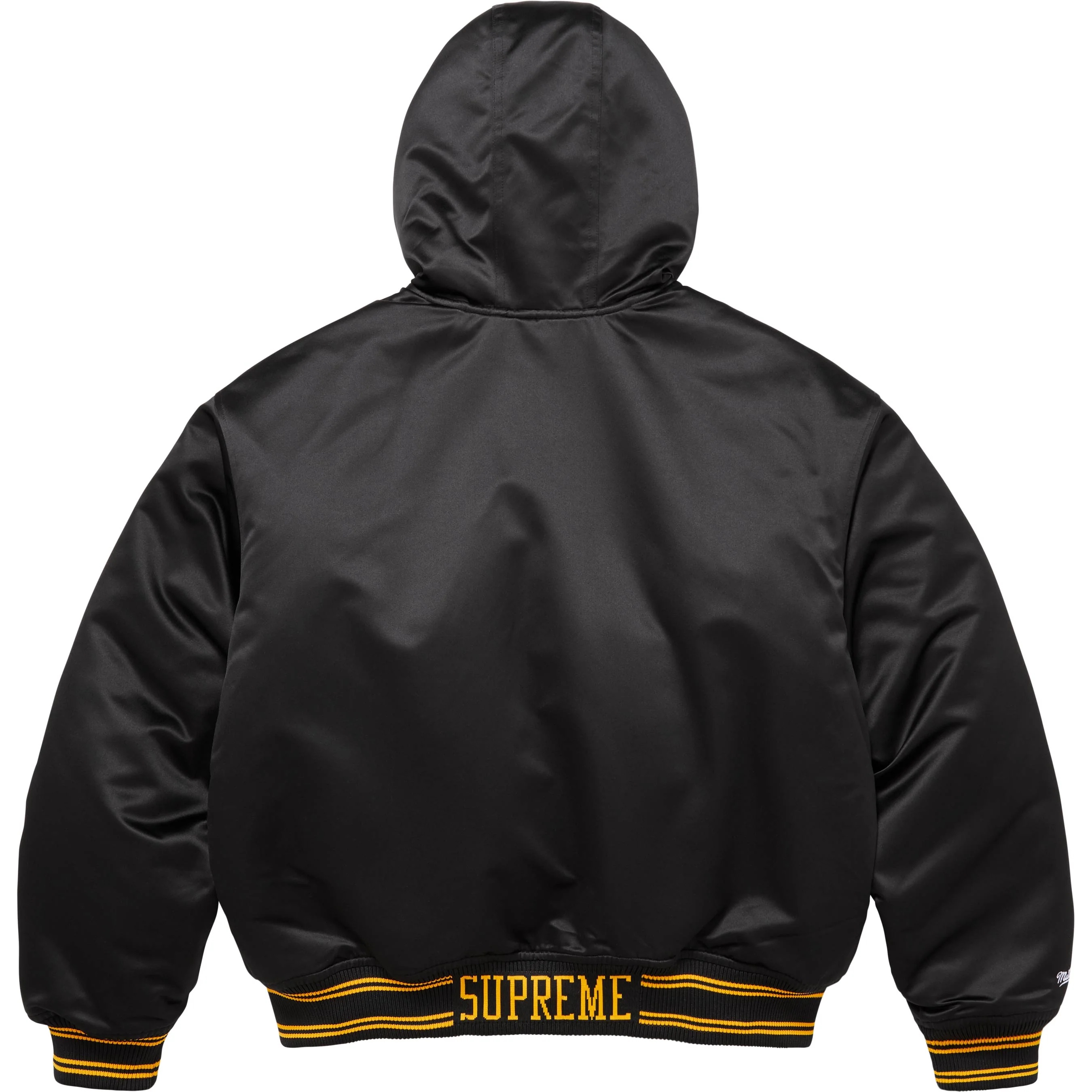 Supreme Supreme Mitchell & Ness Lined Hooded Satin Varsity Jacket (FW25) - Black - $298