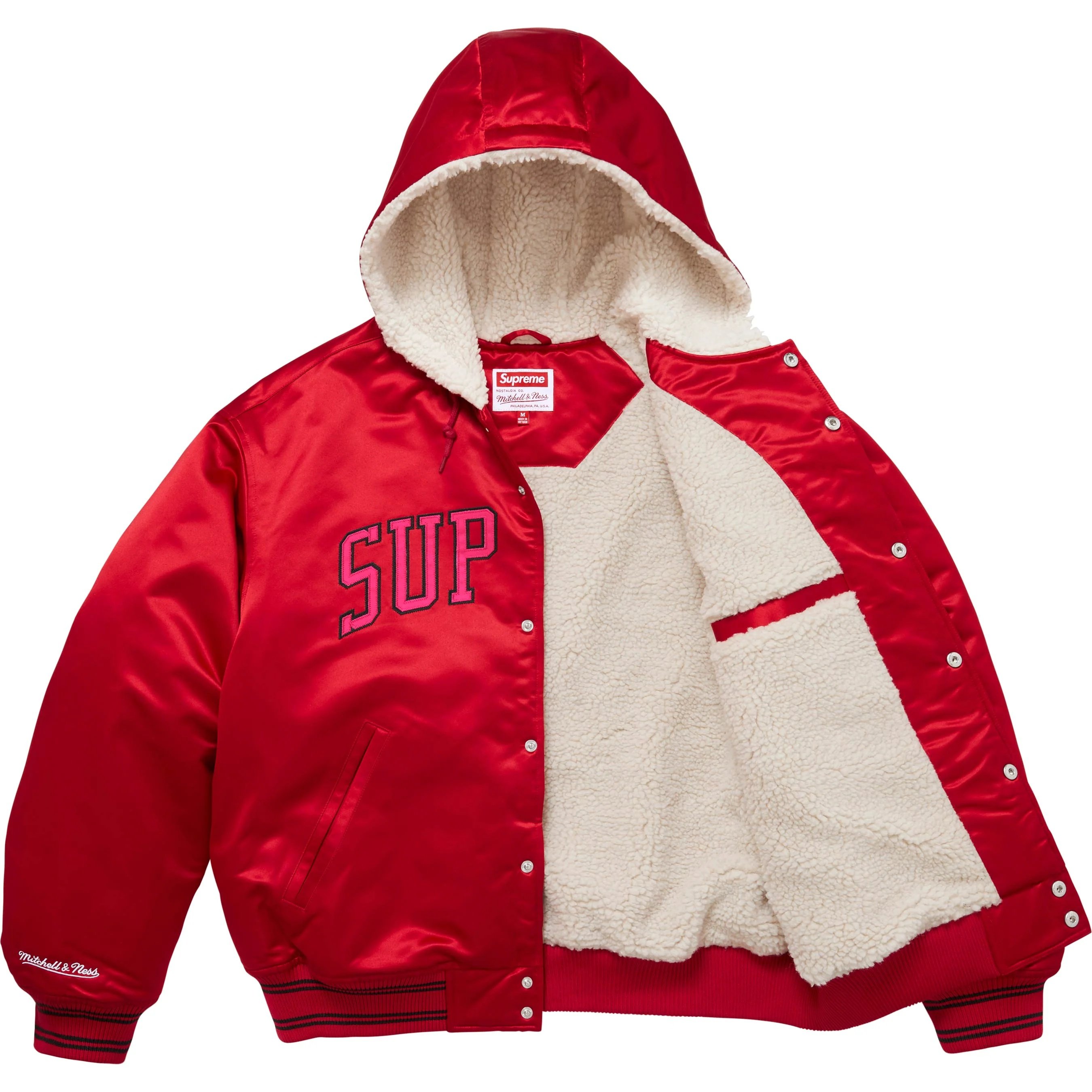 Supreme Supreme Mitchell & Ness Lined Hooded Satin Varsity Jacket (FW25) - Red - $298