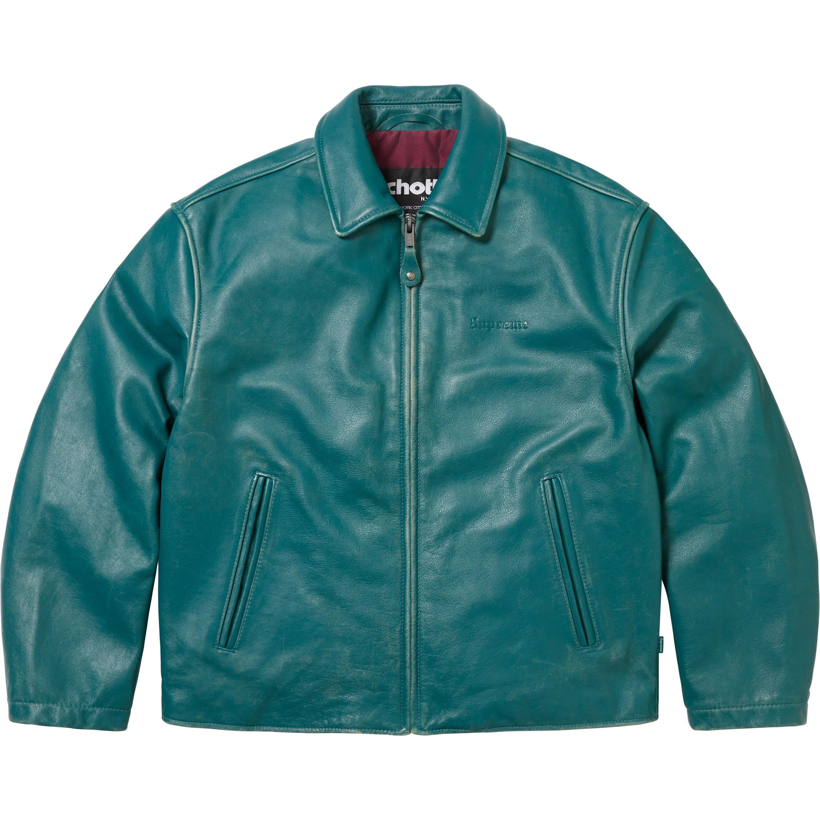 Supreme Supreme Schott Leather Racer Jacket (FW25) - Teal - $898