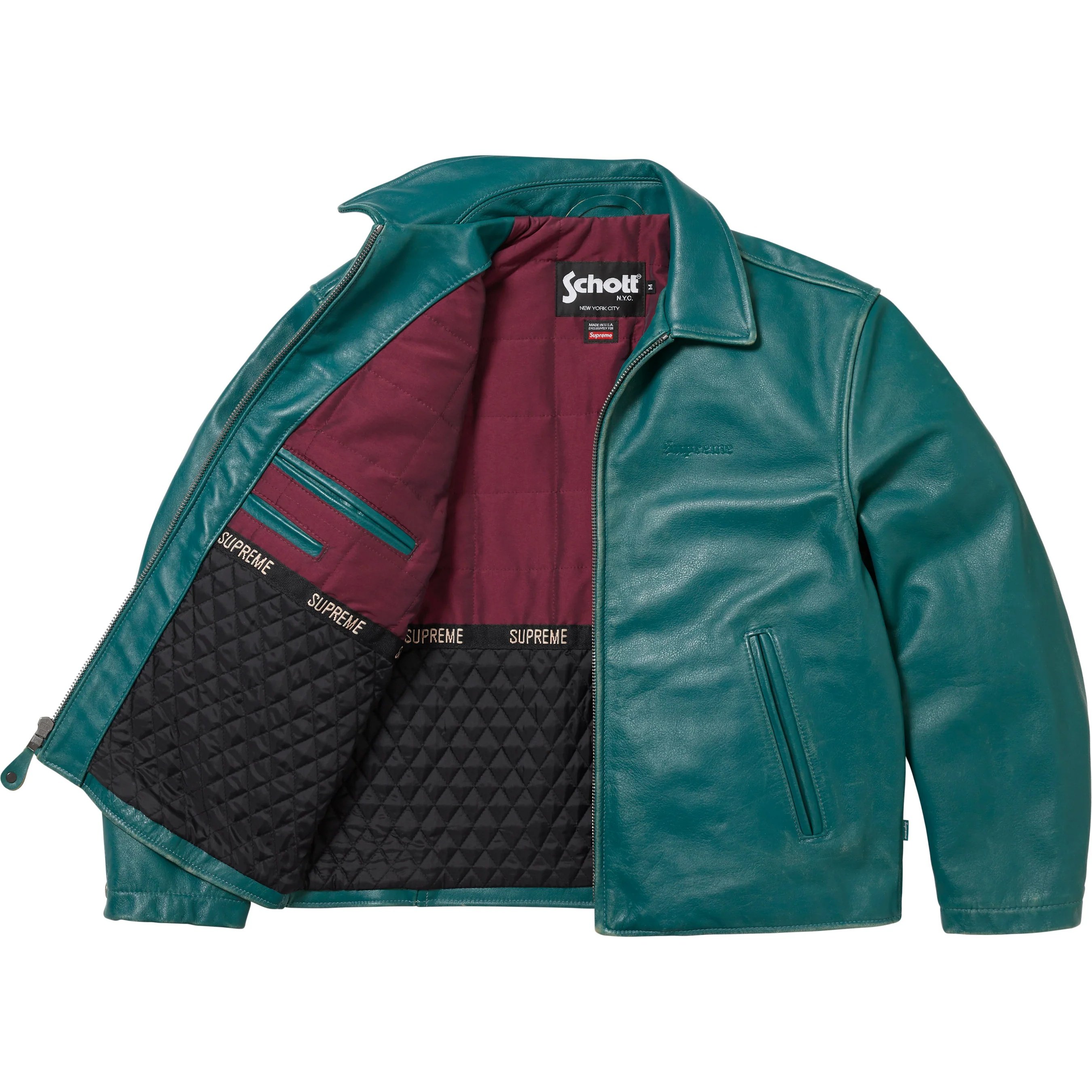 Supreme Supreme Schott Leather Racer Jacket (FW25) - Teal - $898