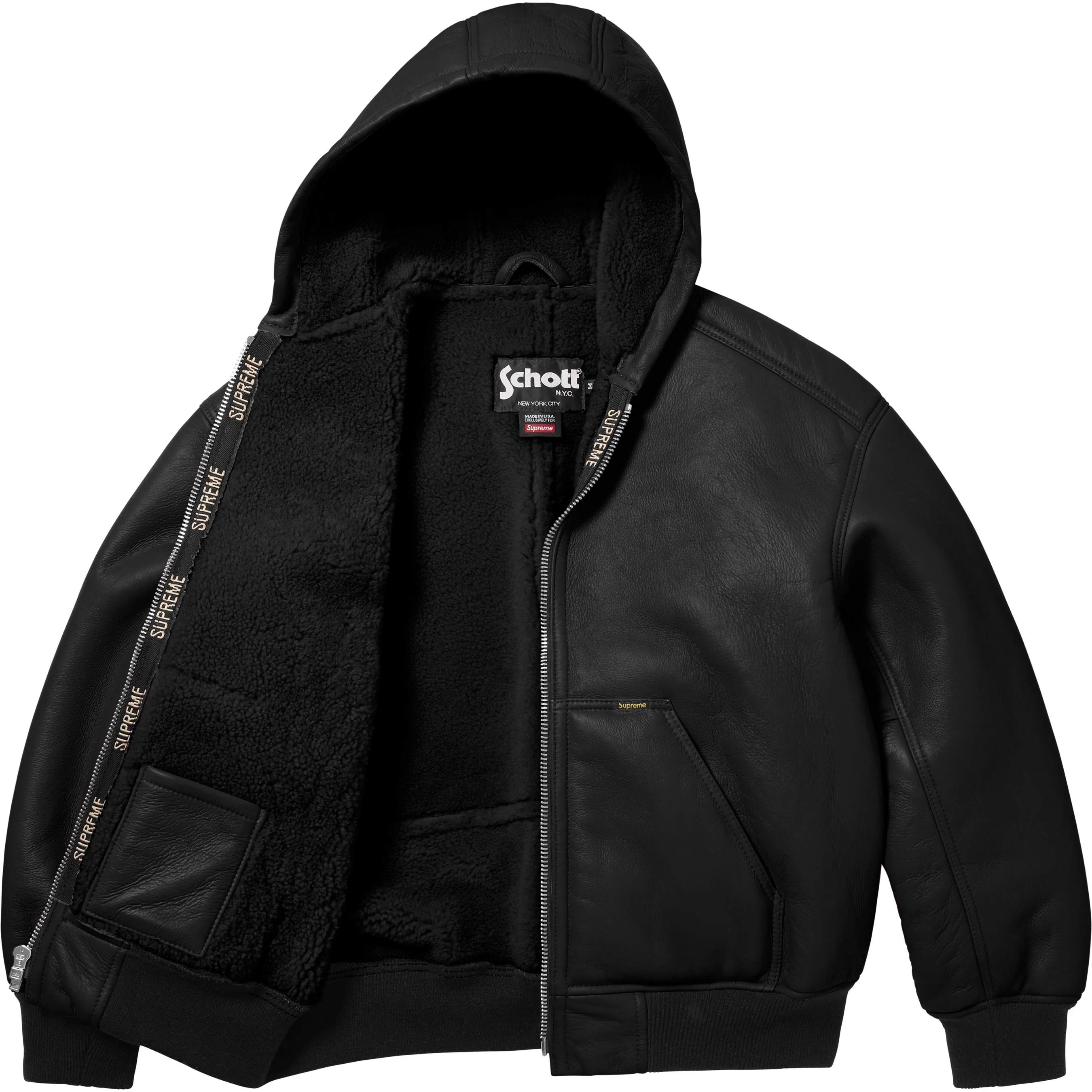 Supreme Schott Shearling Hooded Work Jacket (FW25) - $1598