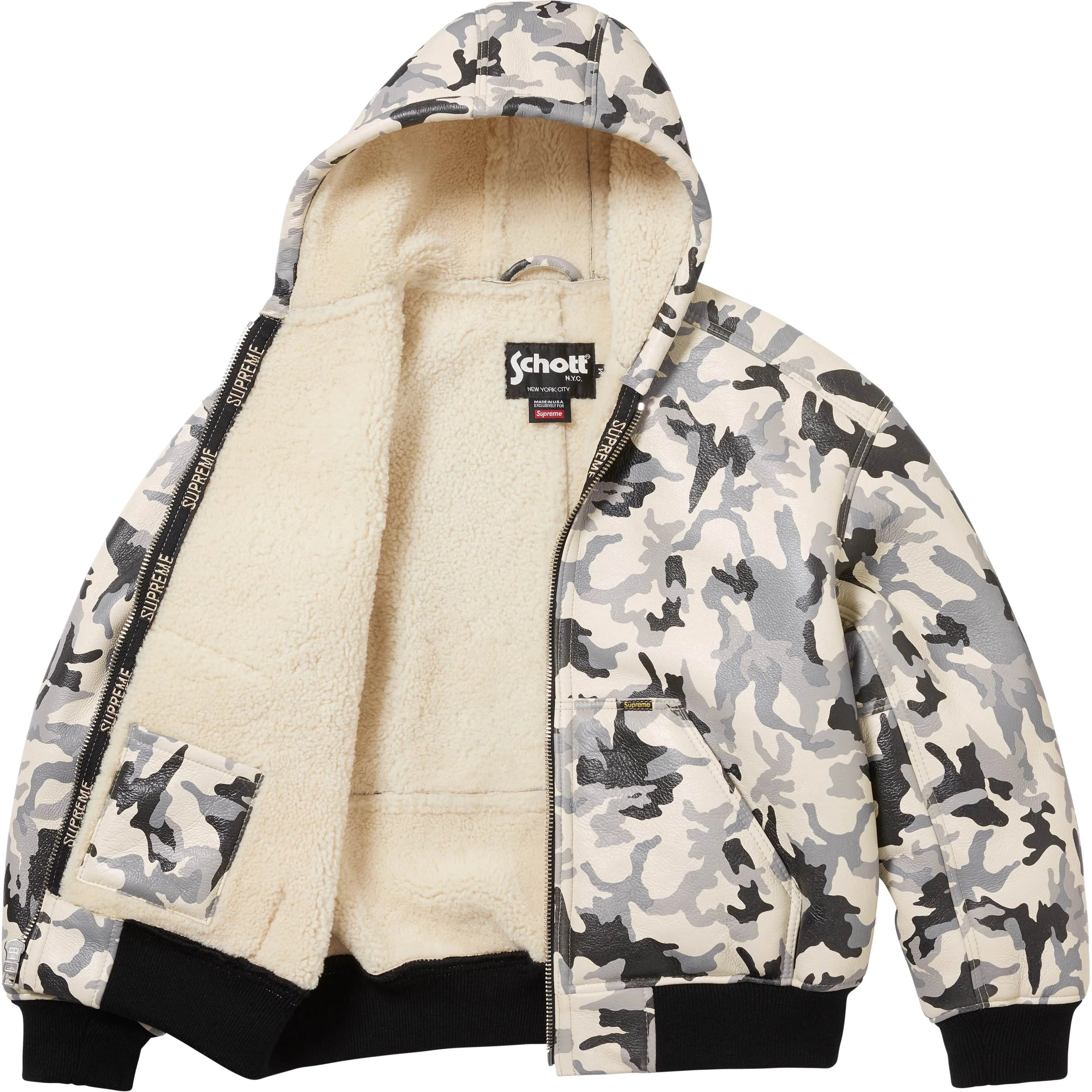 Supreme Schott Shearling Hooded Work Jacket (FW25) - $1598