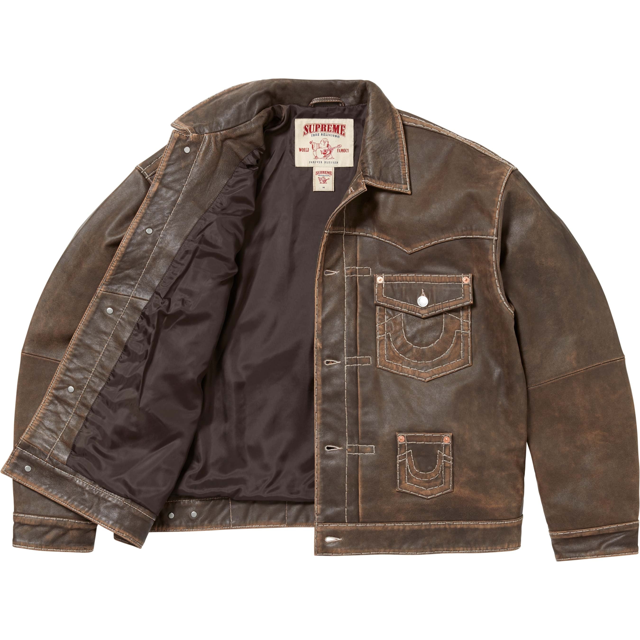 Supreme Supreme True Religion Leather Trucker Jacket (FW25) - Brown - $698