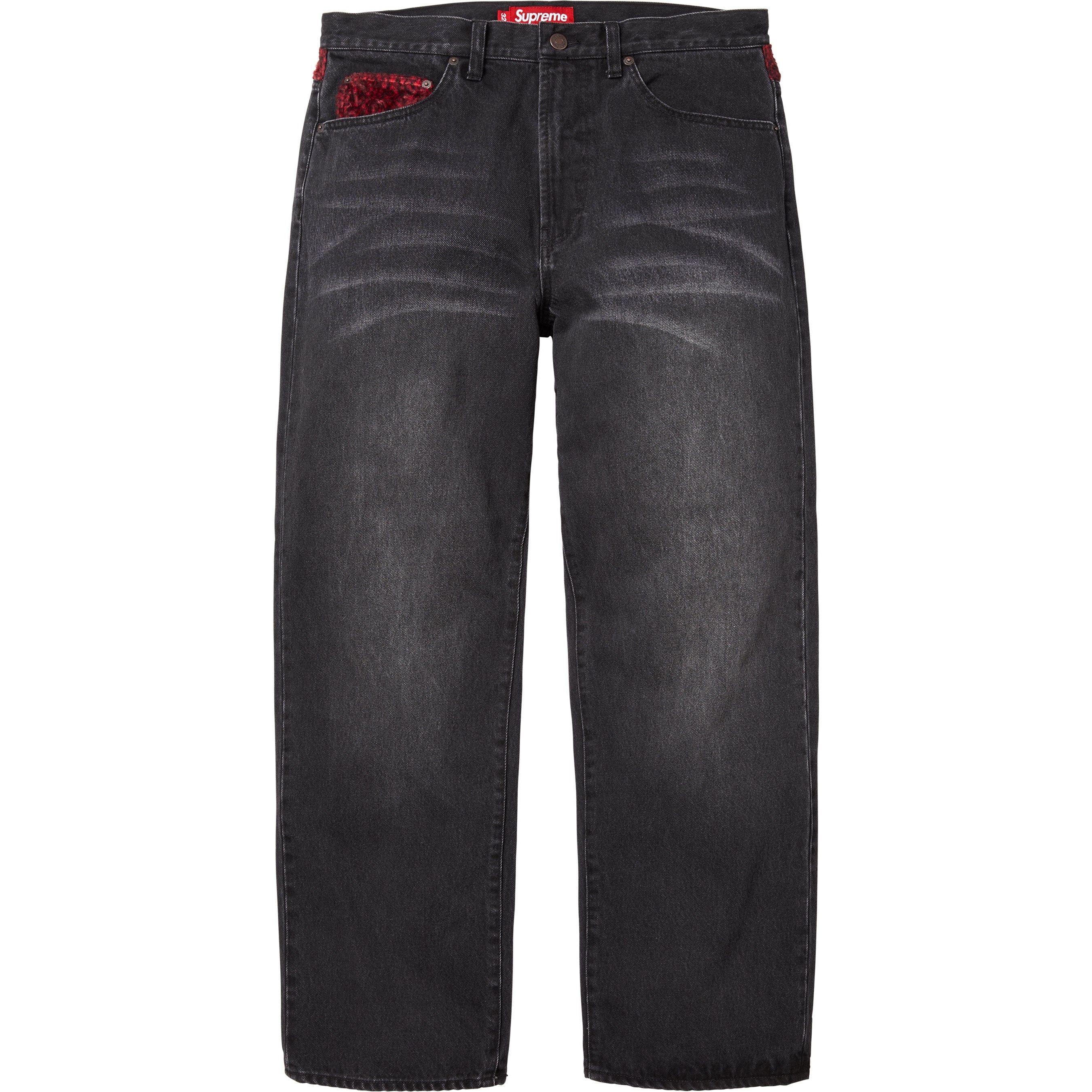 Supreme Leopard Faux Fur Loose Fit Jean (FW25) - Washed Black - $188