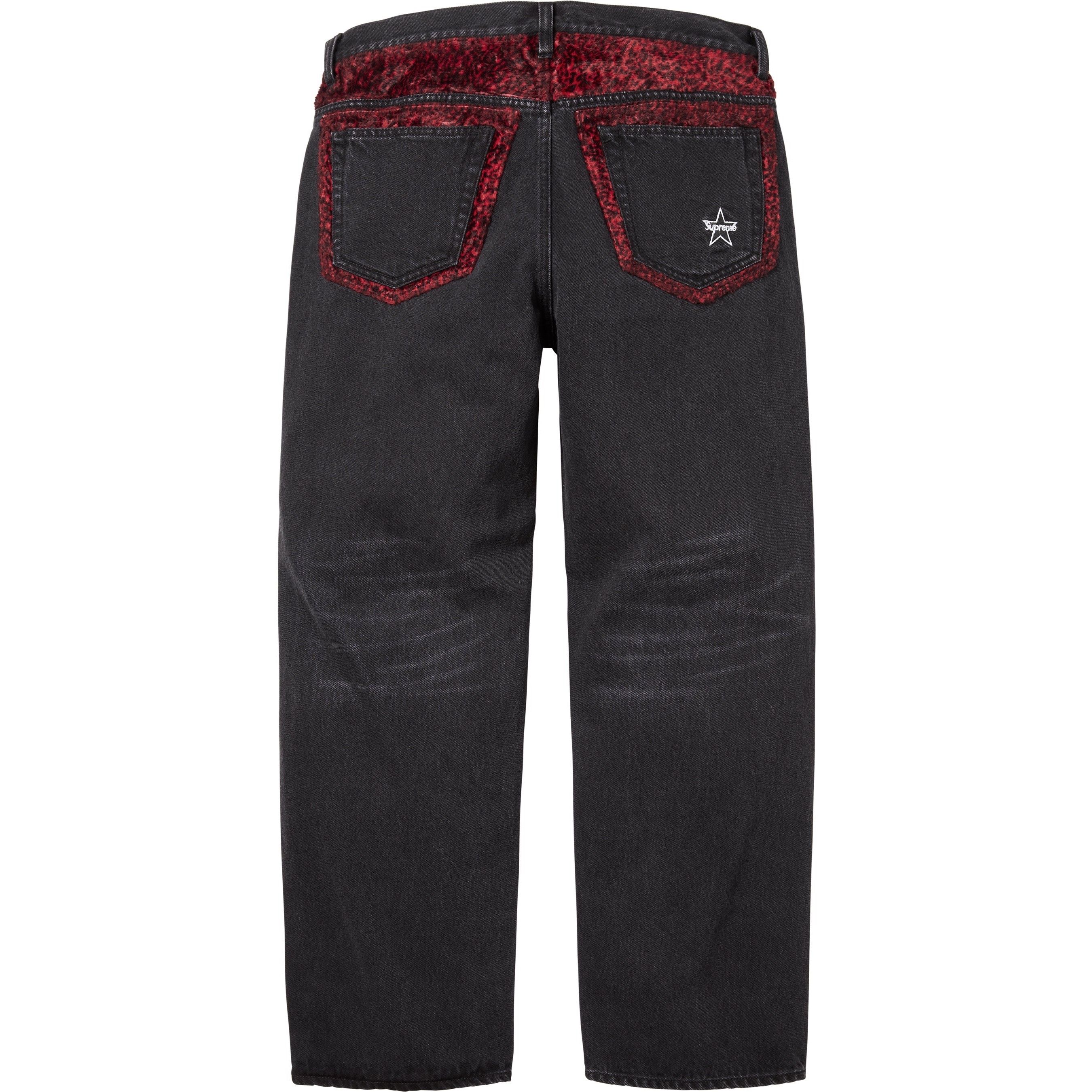 Supreme Leopard Faux Fur Loose Fit Jean (FW25) - Washed Black - $188
