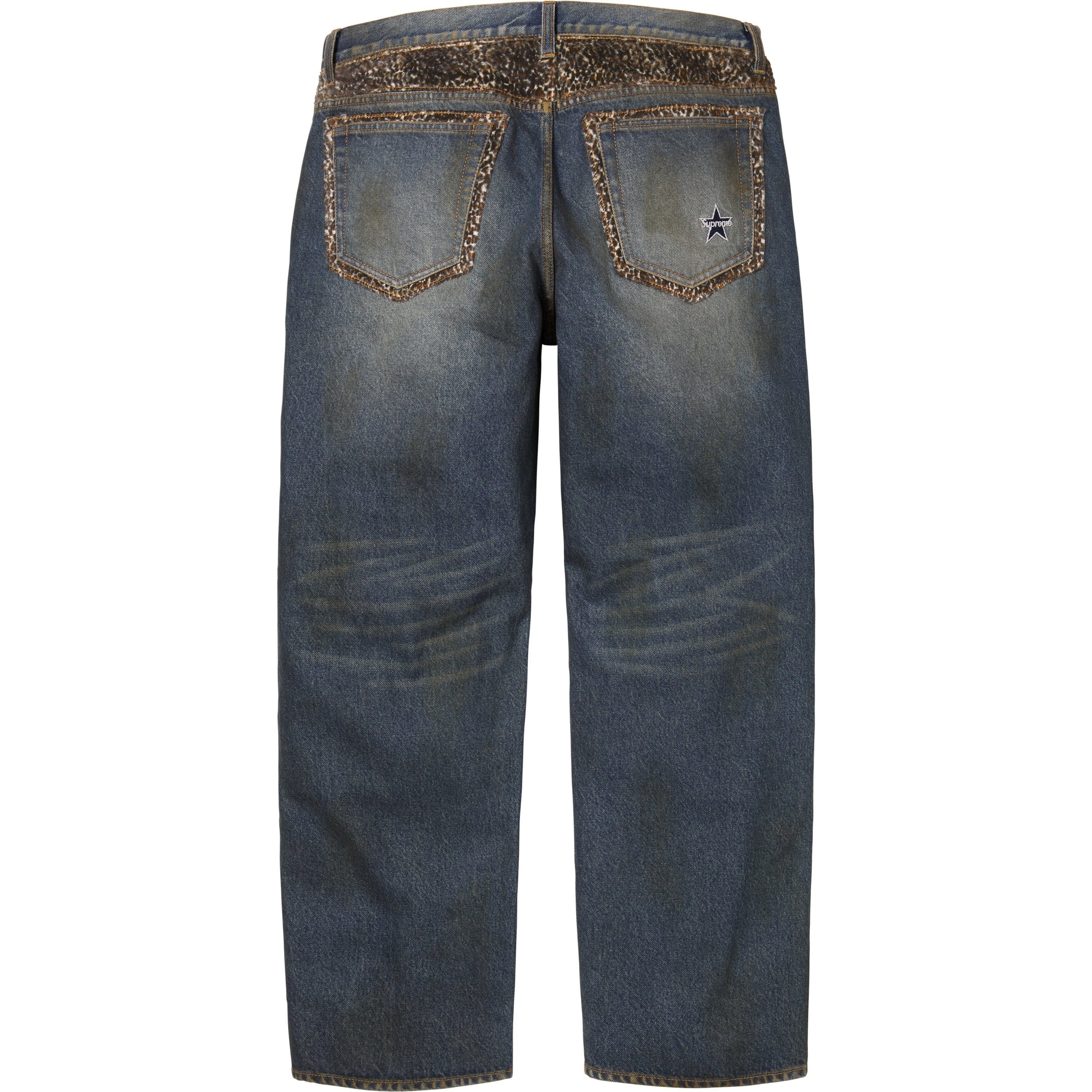 Supreme Leopard Faux Fur Loose Fit Jean (FW25) - Washed Indigo - $188
