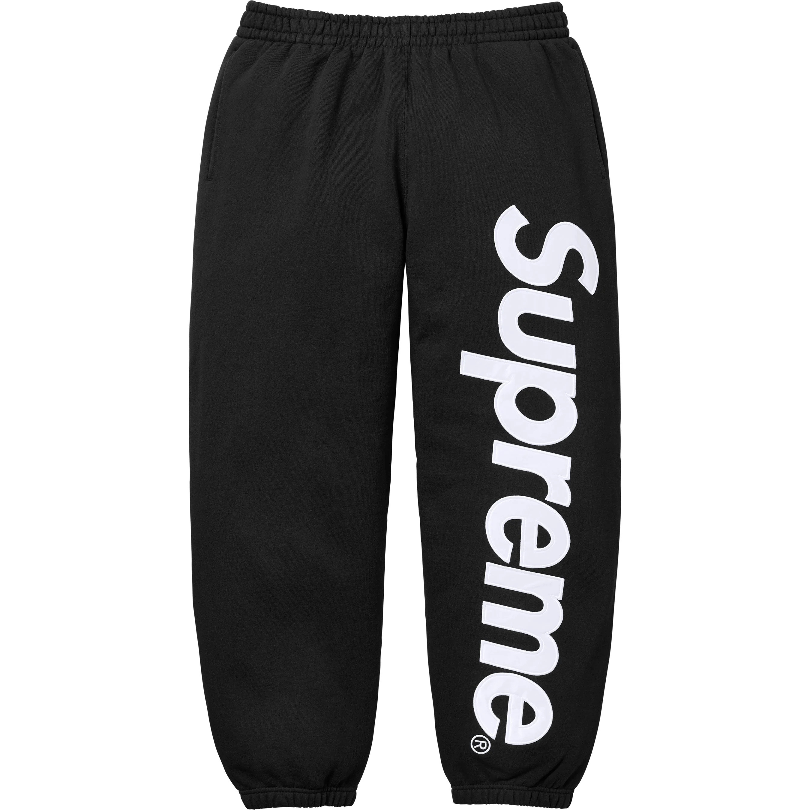 Supreme Satin Appliqué Sweatpant (FW25) - Black - $158