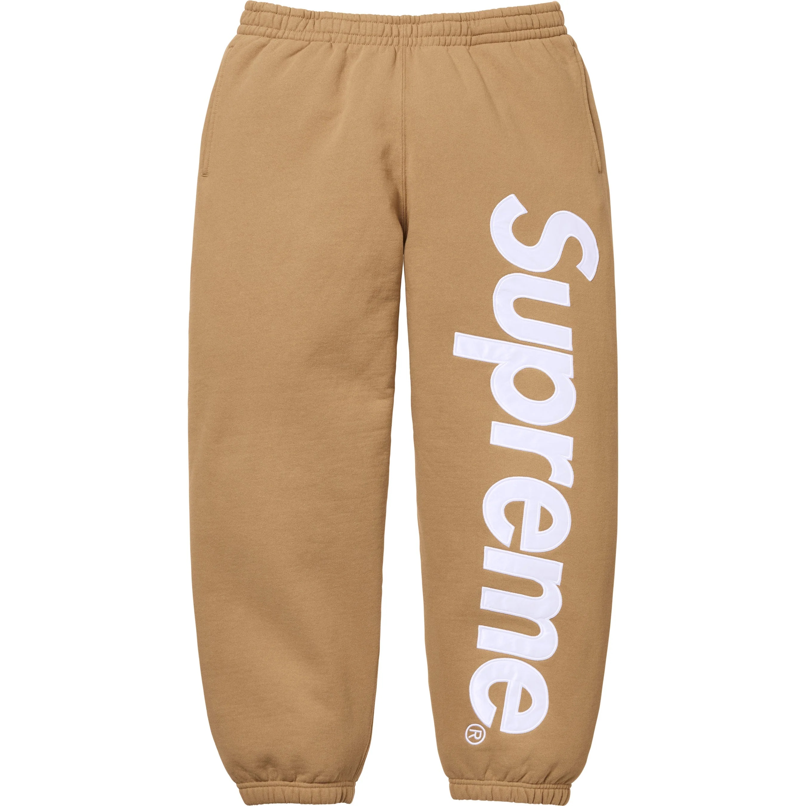 Supreme Satin Appliqué Sweatpant (FW25) - Light Tan - $158