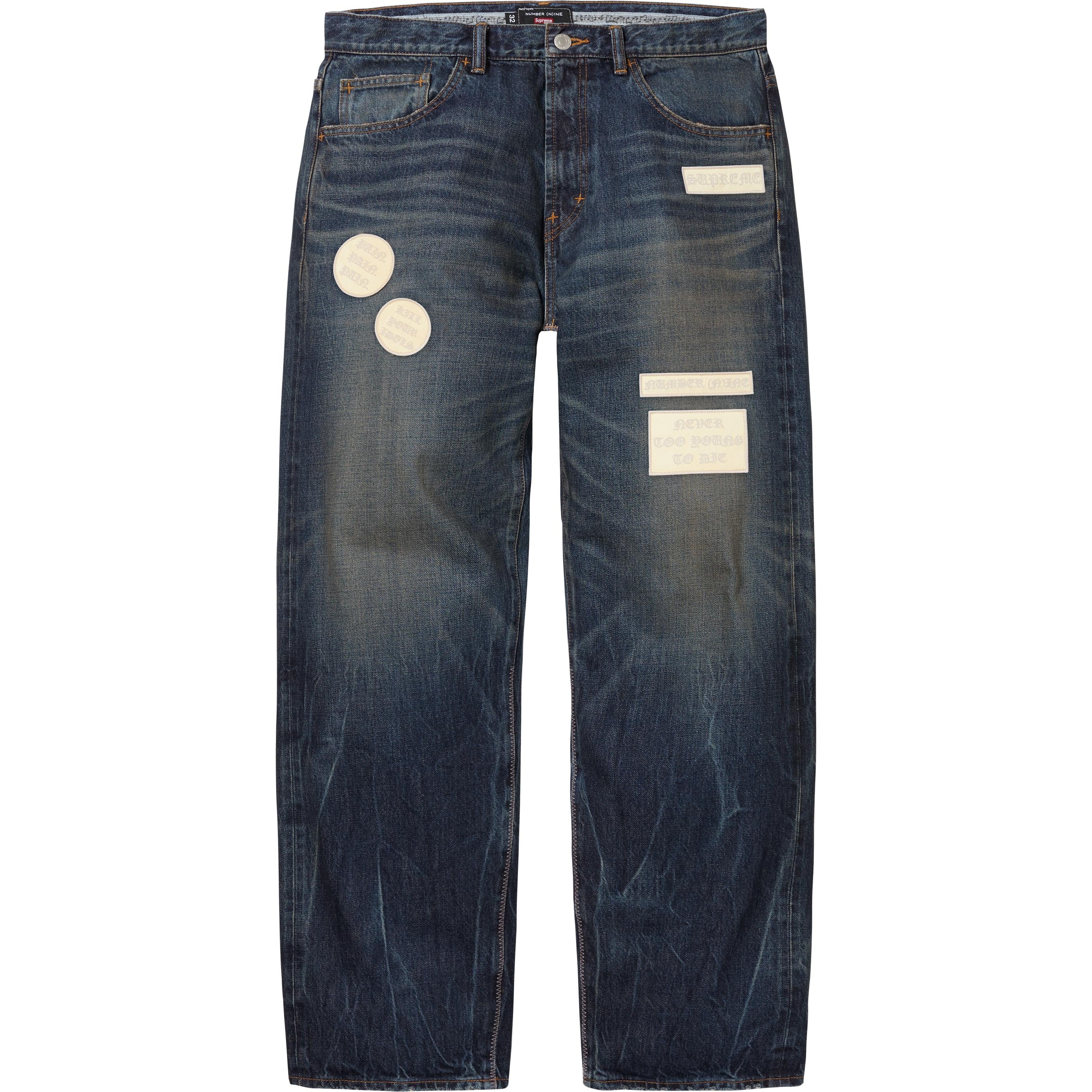 Supreme Supreme Number (N)ine Patches Loose Fit Selvedge Jean (FW25) - Washed Indigo - $368