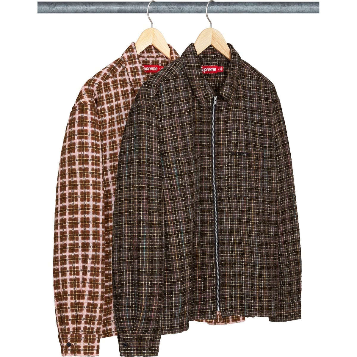Metallic Plaid Zip Up Shirt - SupremeCommunity