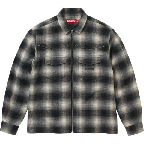 Studded Shadow Plaid Zip Up Shirt - Supreme