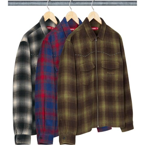 Studded Shadow Plaid Zip Up Shirt - Supreme