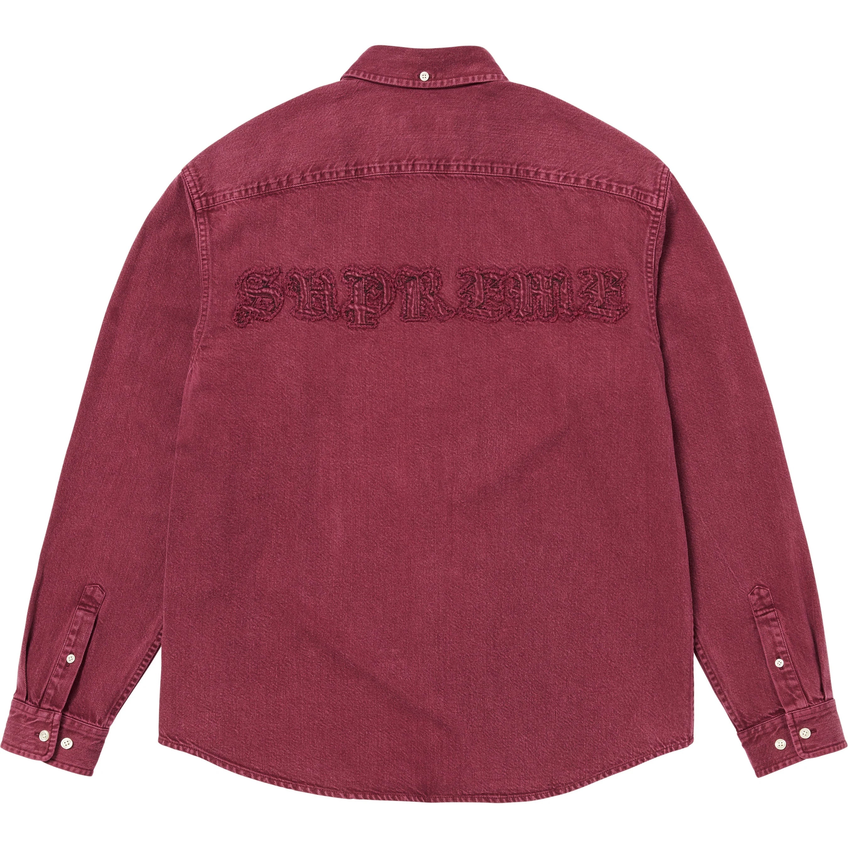 Supreme Appliqué Denim Shirt (FW25) - Washed Red - $158