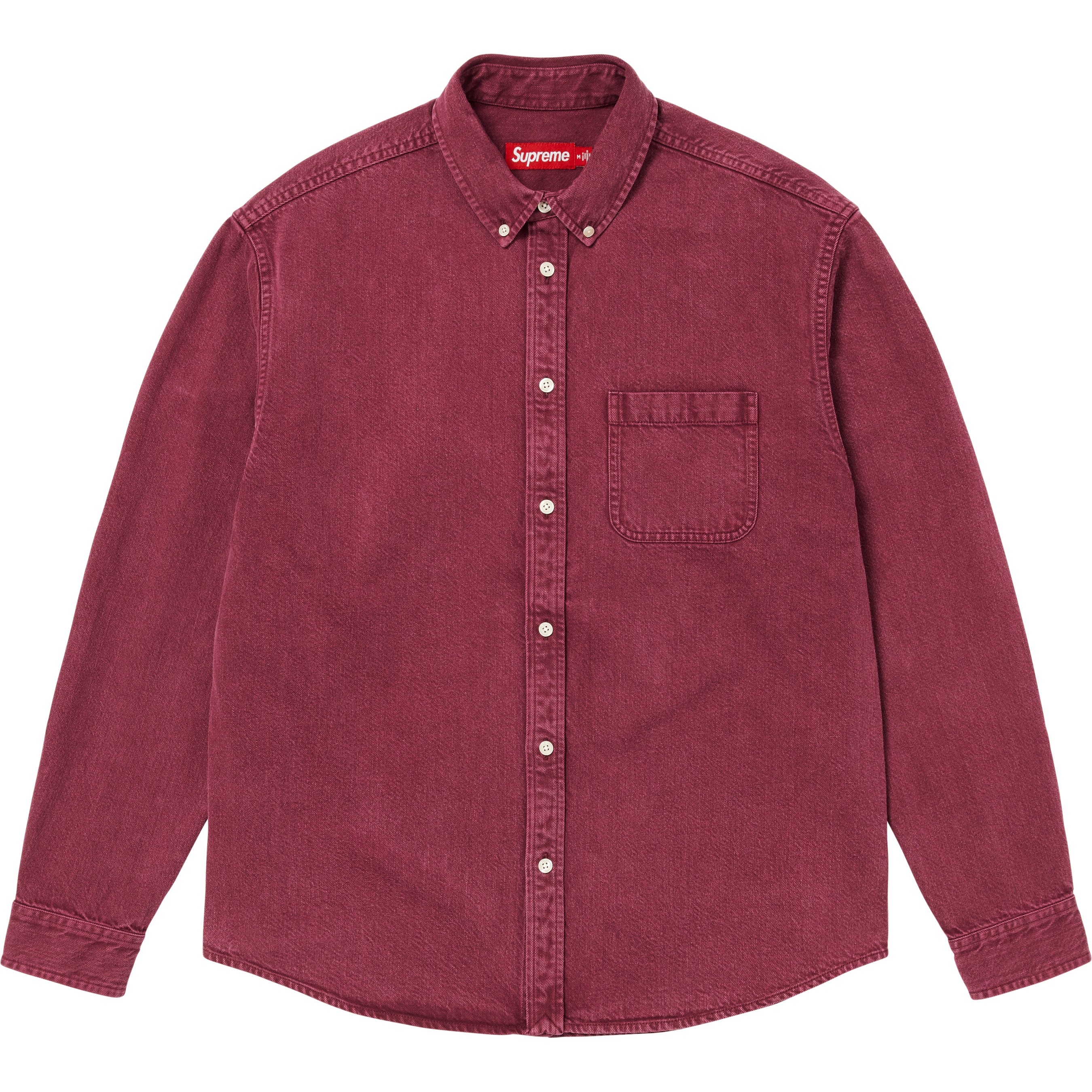 Supreme Appliqué Denim Shirt (FW25) - Washed Red - $158