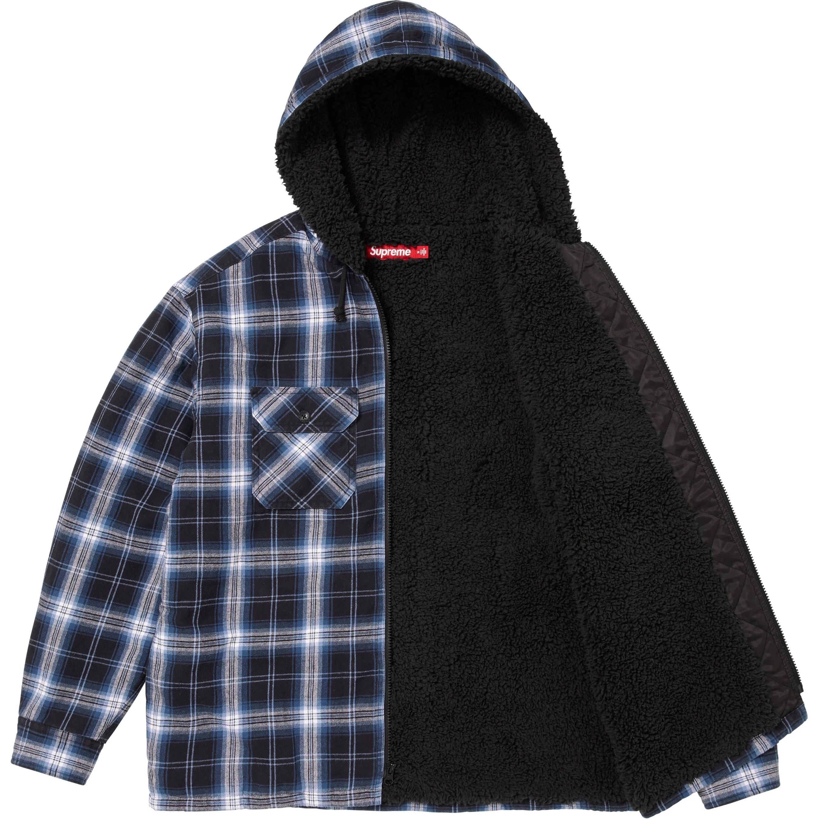 Supreme Lined Zip Up Hooded Flannel Shirt (FW25) - Black - $168