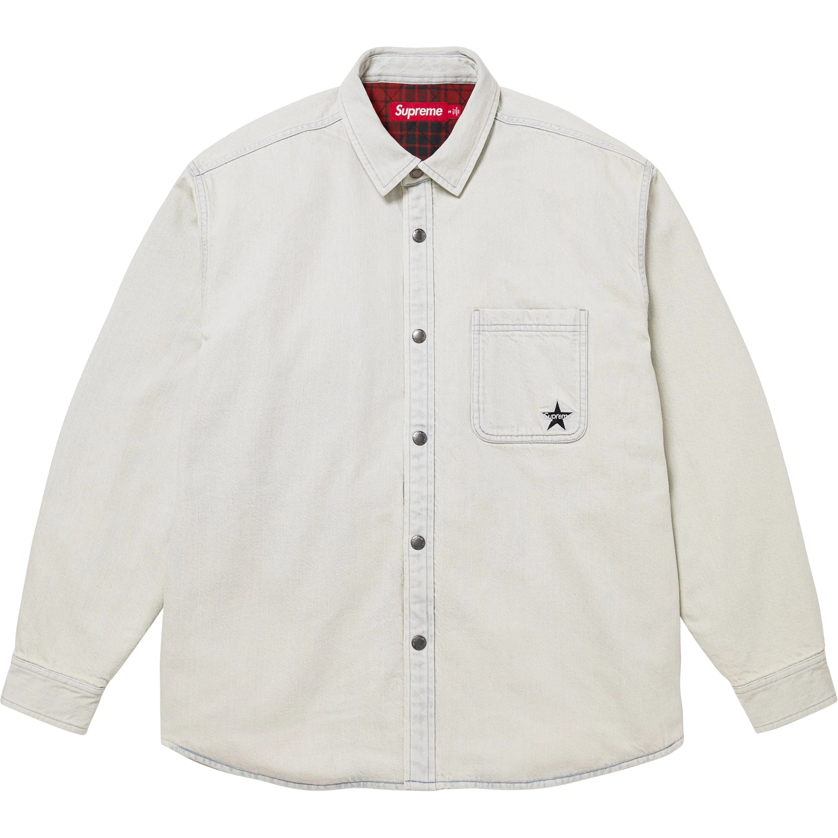 Supreme Quilted Lined Denim Snap Shirt (FW25) - Light Washed Indigo - $168