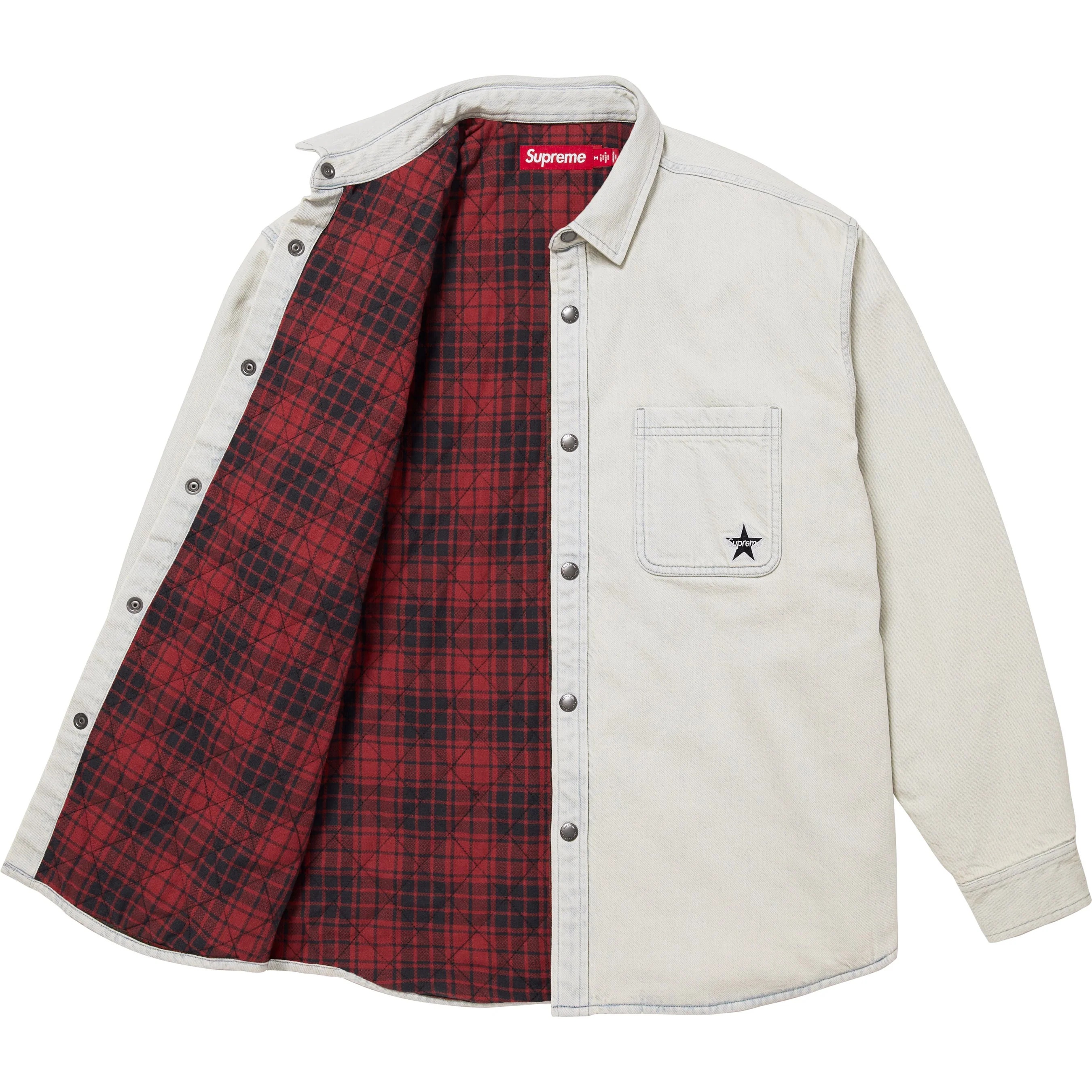 Supreme Quilted Lined Denim Snap Shirt (FW25) - Light Washed Indigo - $168