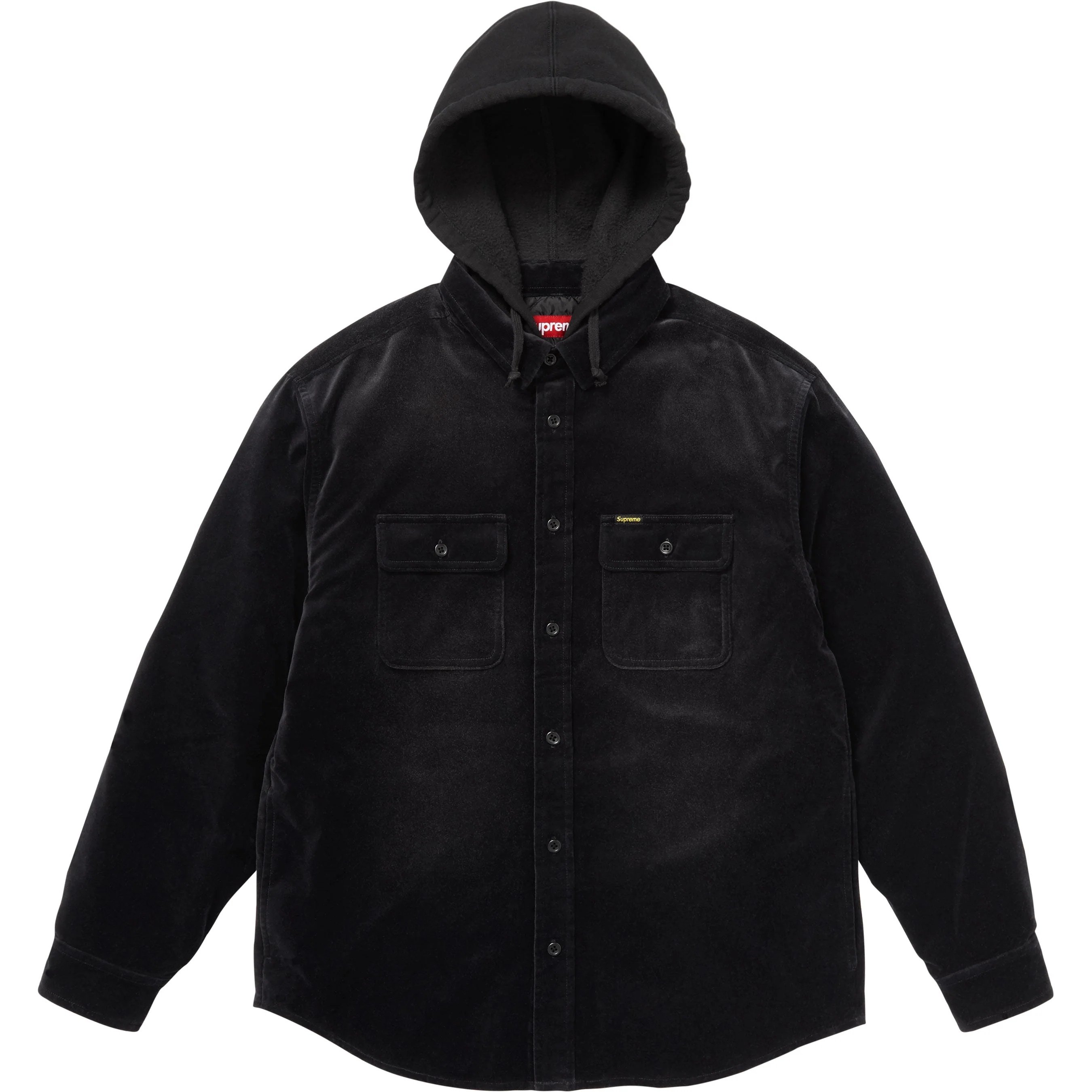 Supreme Quilted Lined Hooded Velvet Shirt (FW25) - Black - $178
