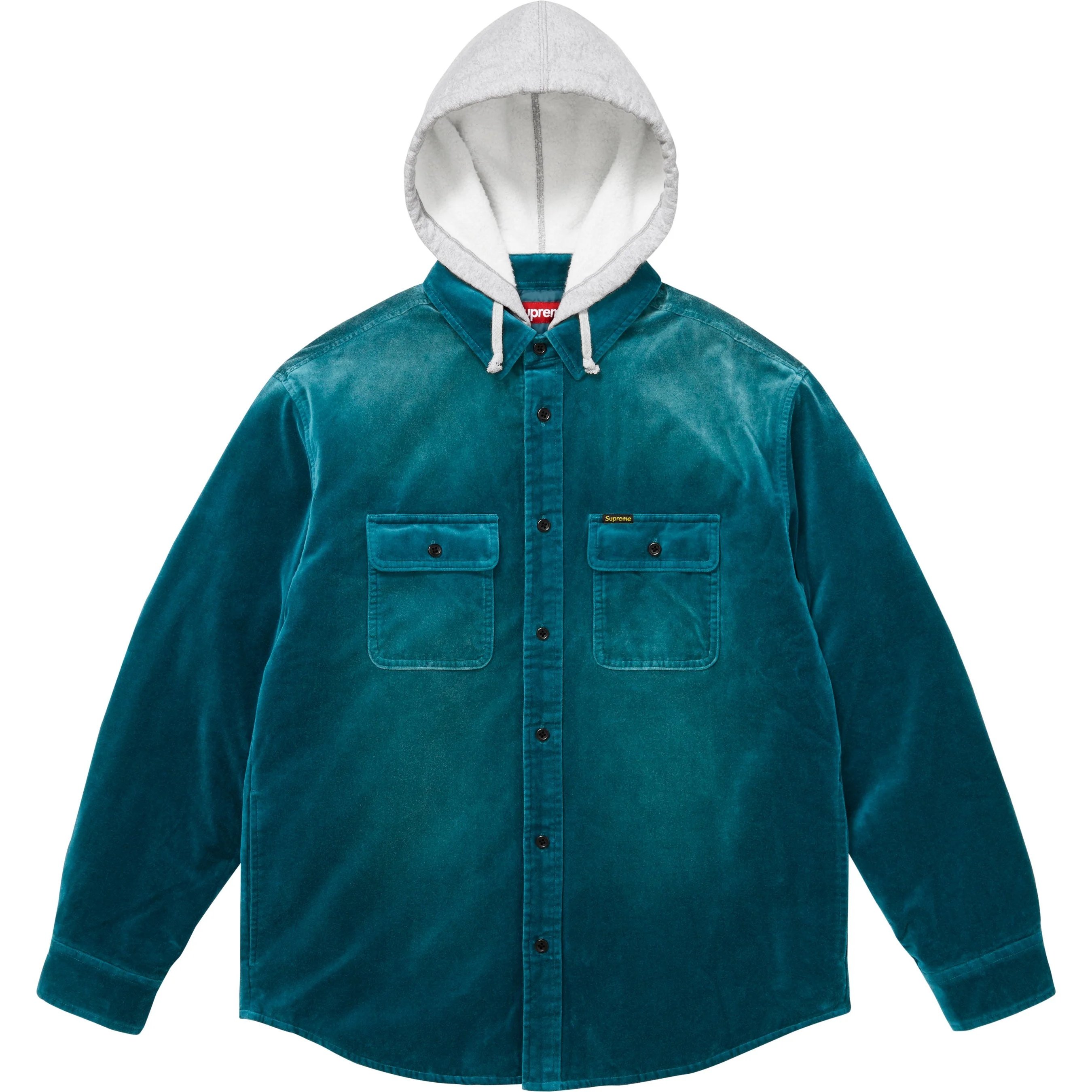 Supreme Quilted Lined Hooded Velvet Shirt (FW25) - Teal - $178