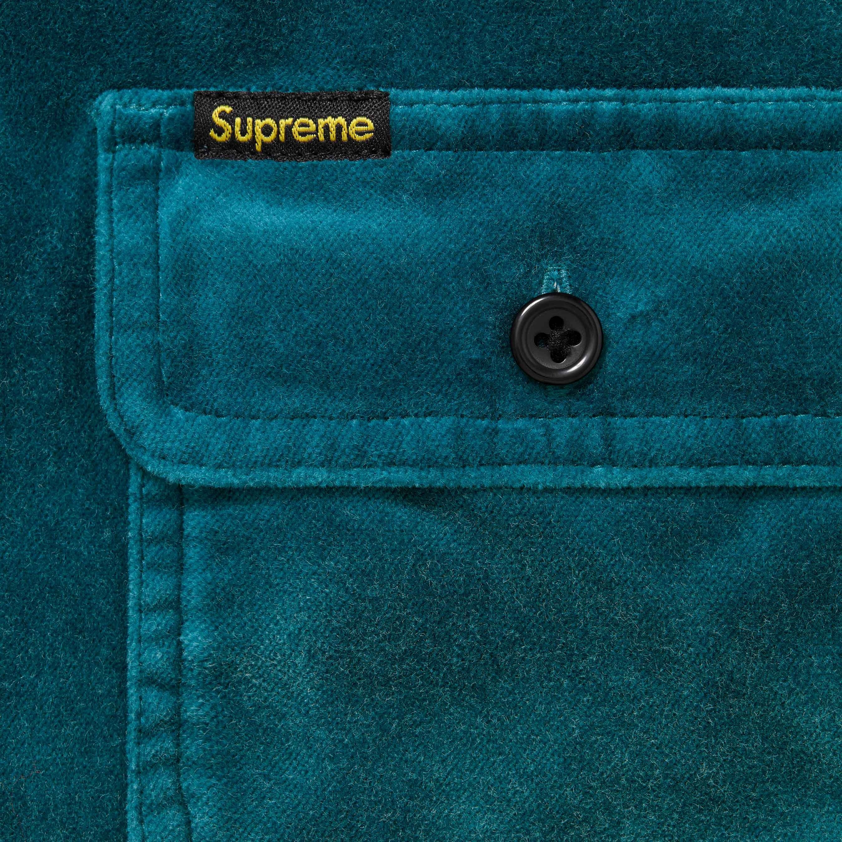 Supreme Quilted Lined Hooded Velvet Shirt (FW25) - Teal - $178