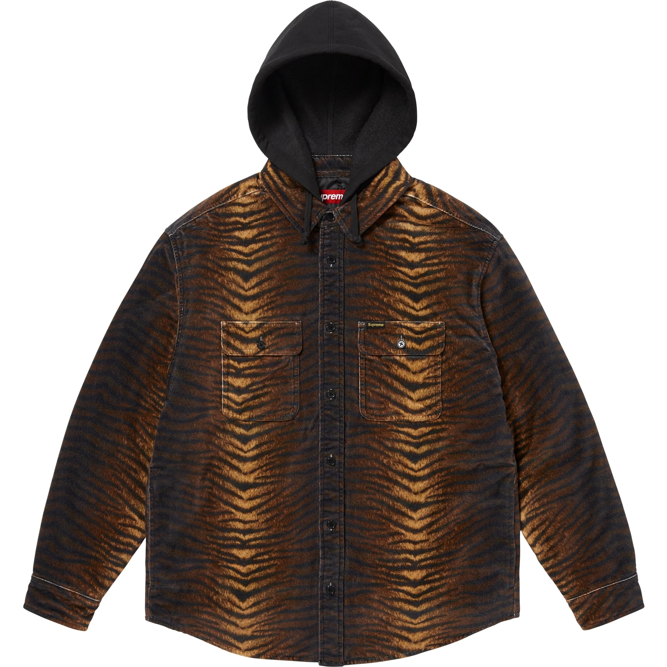Supreme Quilted Lined Hooded Velvet Shirt (FW25) - Tiger - $178
