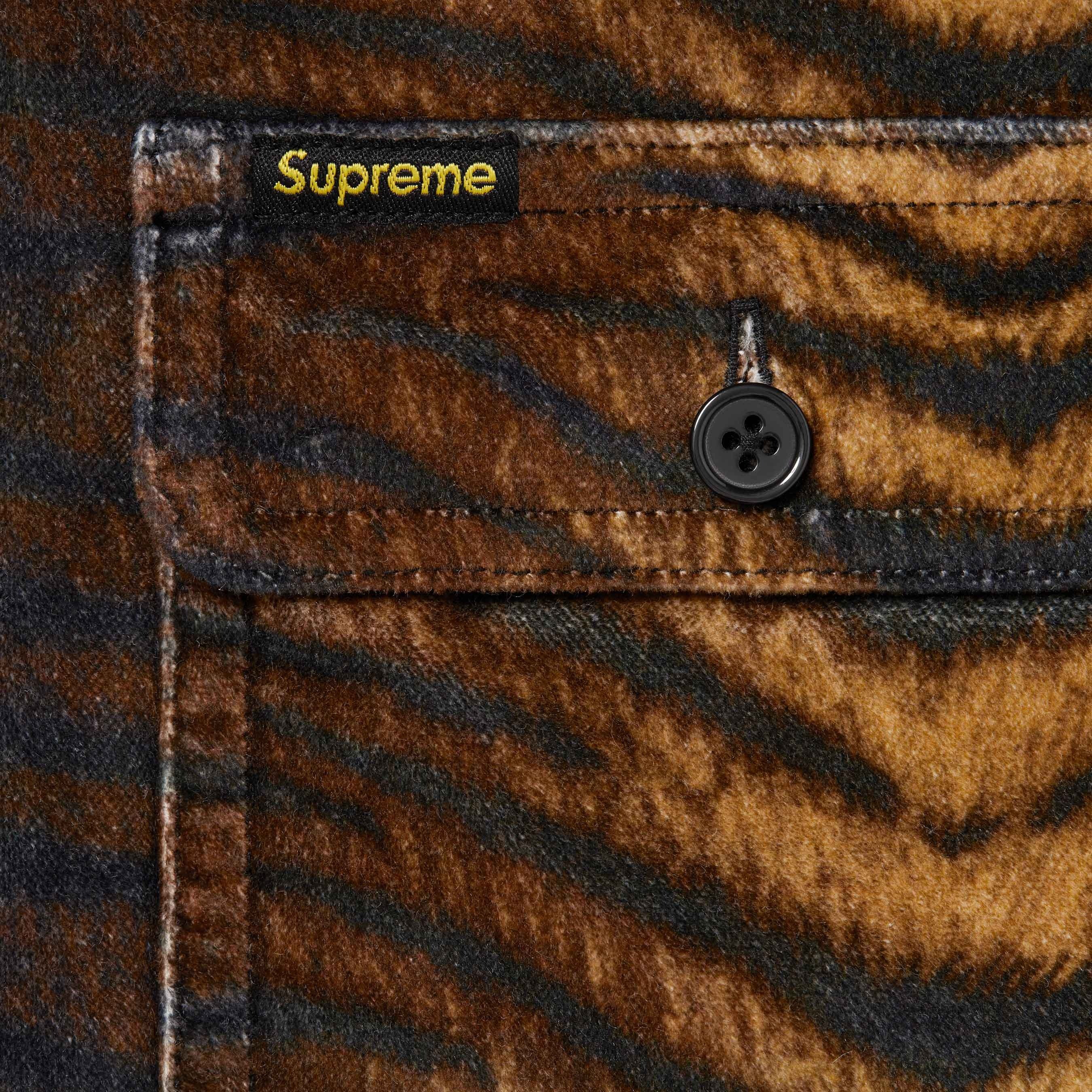 Supreme Quilted Lined Hooded Velvet Shirt (FW25) - Tiger - $178