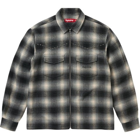 Studded Shadow Plaid Zip Up Shirt - Supreme