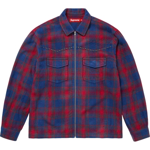 Studded Shadow Plaid Zip Up Shirt - Supreme