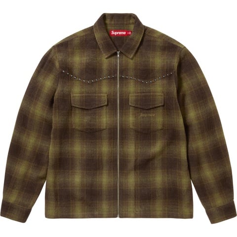 Studded Shadow Plaid Zip Up Shirt - Supreme