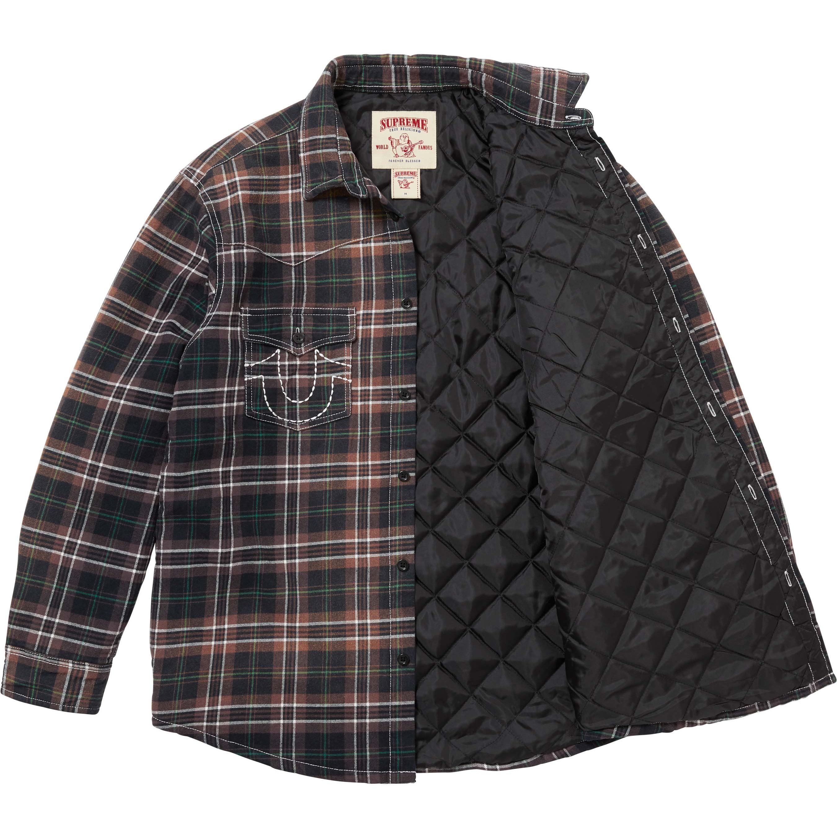 Supreme Supreme True Religion Quilted Lined Plaid Flannel Shirt (FW25) - Black - $178