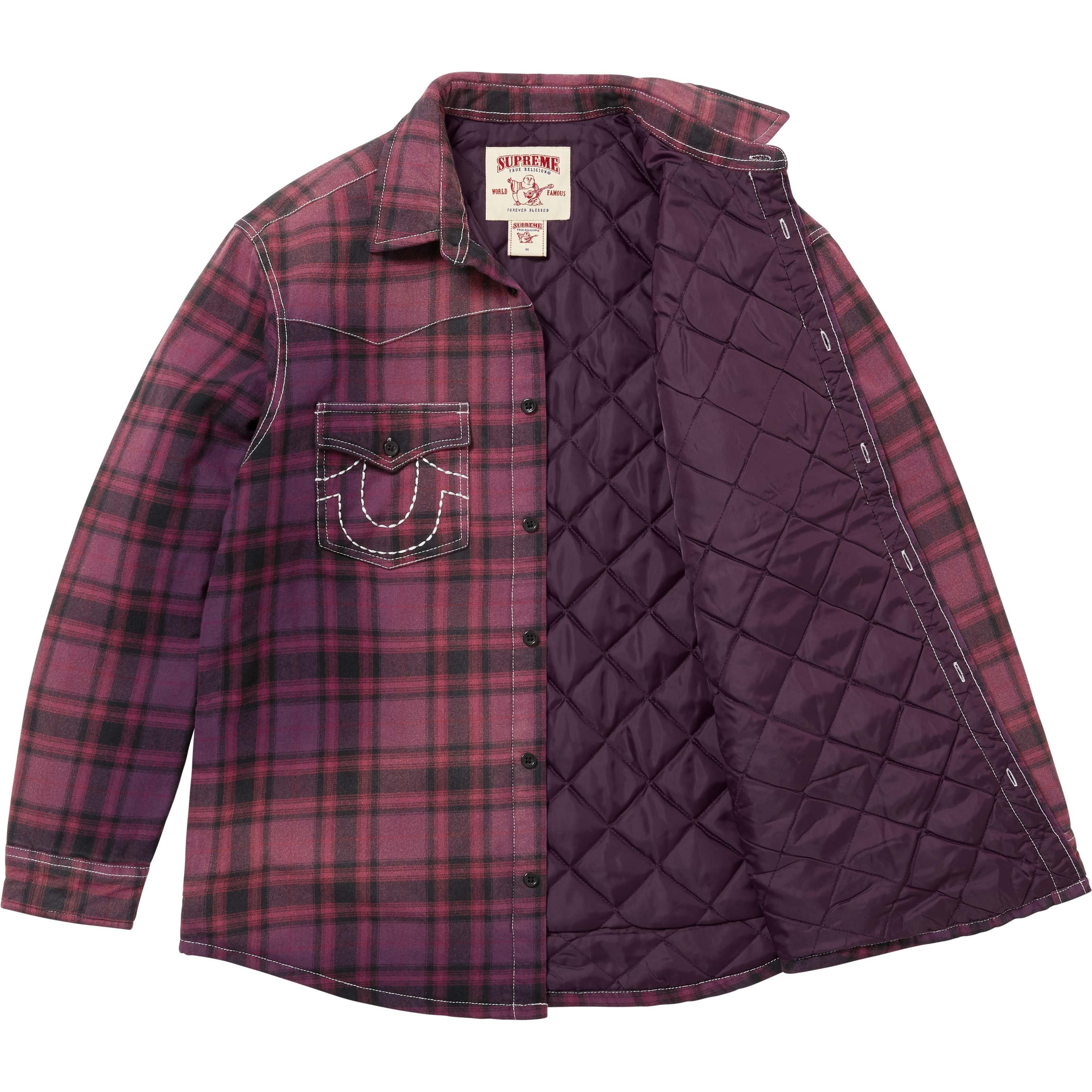 Supreme Supreme True Religion Quilted Lined Plaid Flannel Shirt (FW25) - Purple - $178