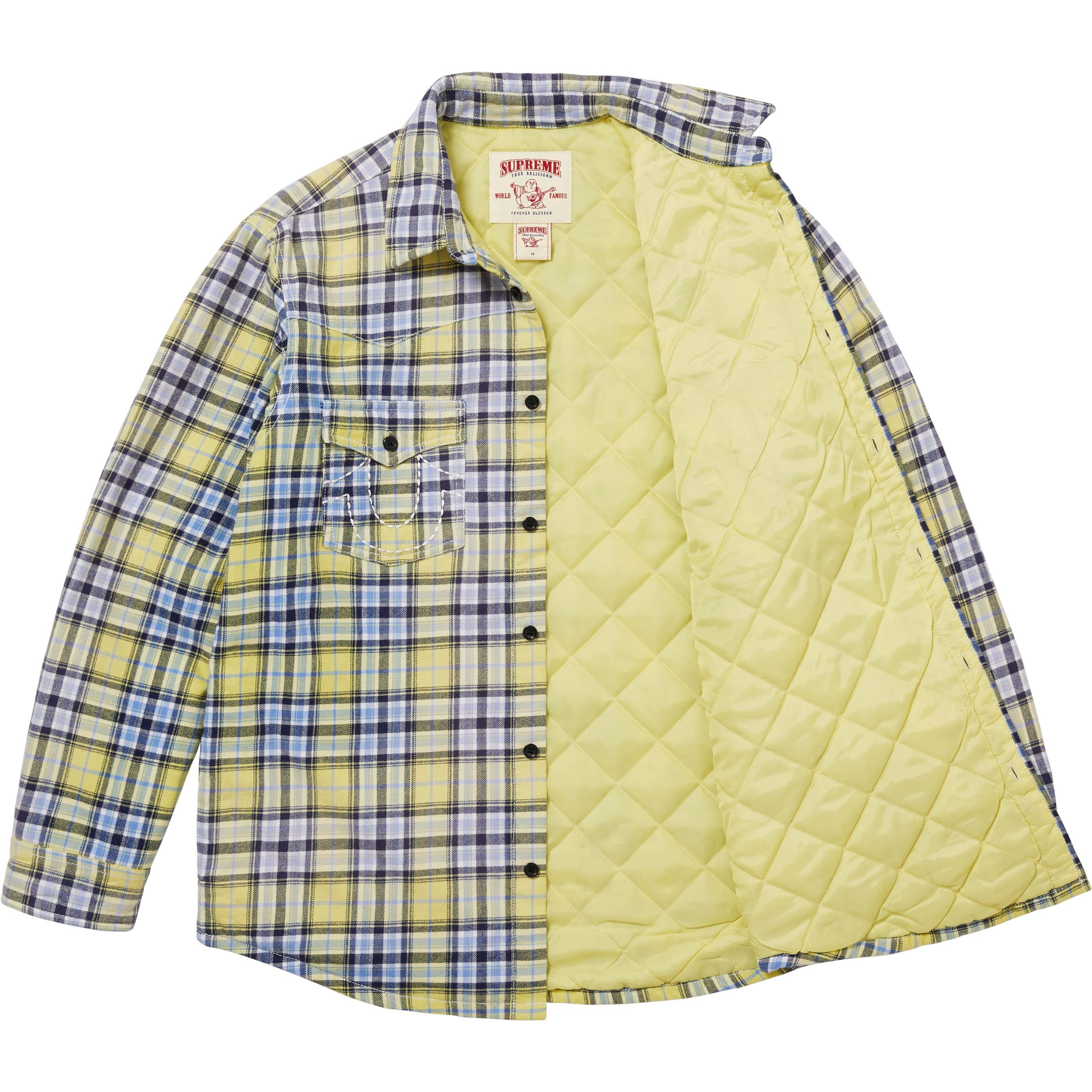 Supreme Supreme True Religion Quilted Lined Plaid Flannel Shirt (FW25) - Yellow - $178