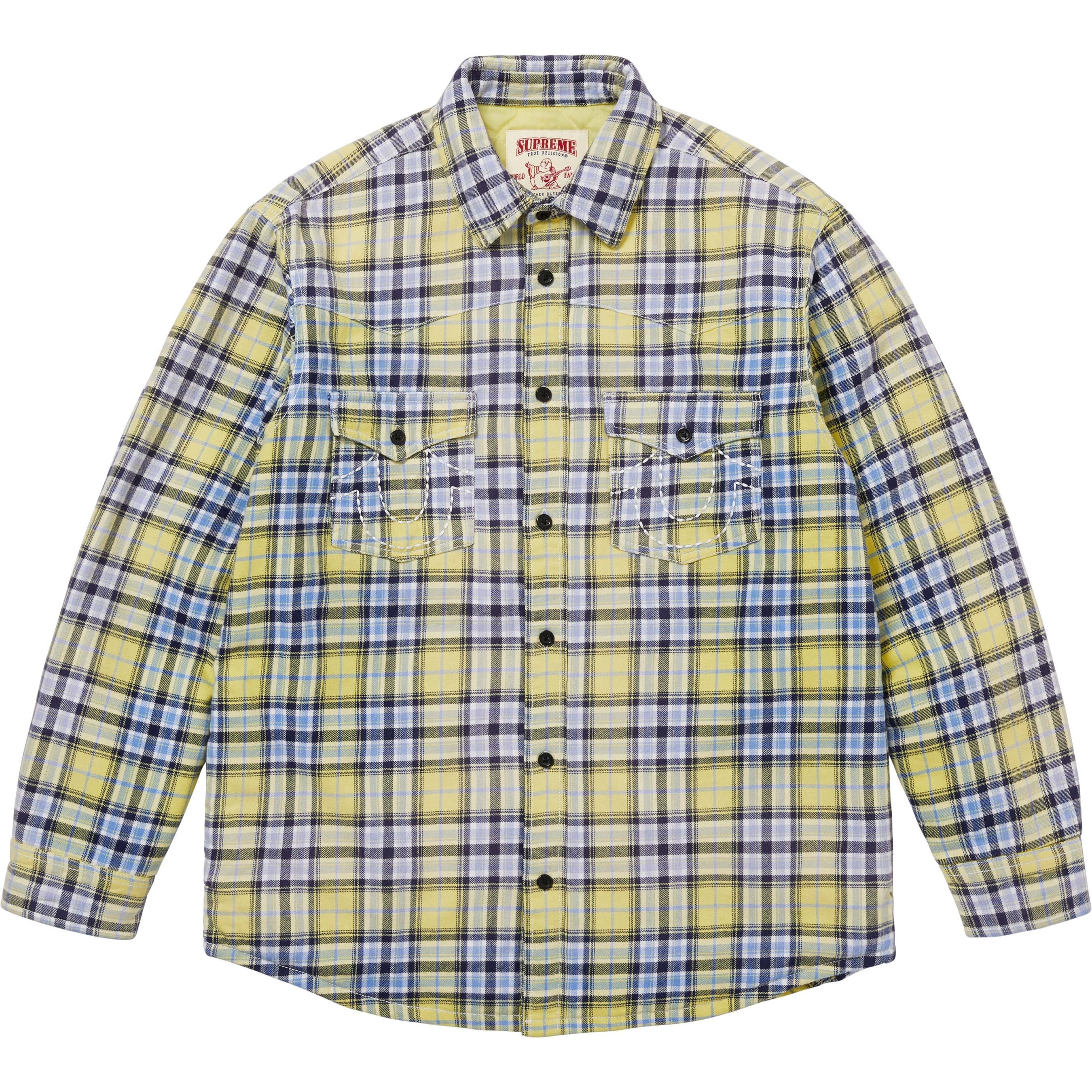Supreme Supreme True Religion Quilted Lined Plaid Flannel Shirt (FW25) - Yellow - $178