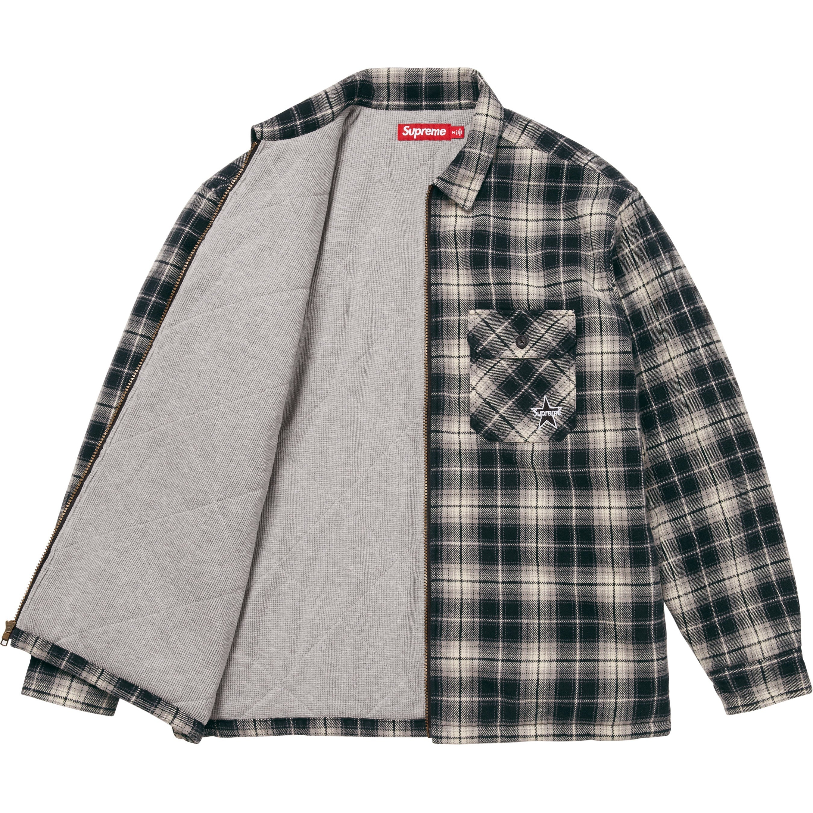 Supreme Thermal Lined Zip Up Flannel Shirt (FW25) - Black - $168
