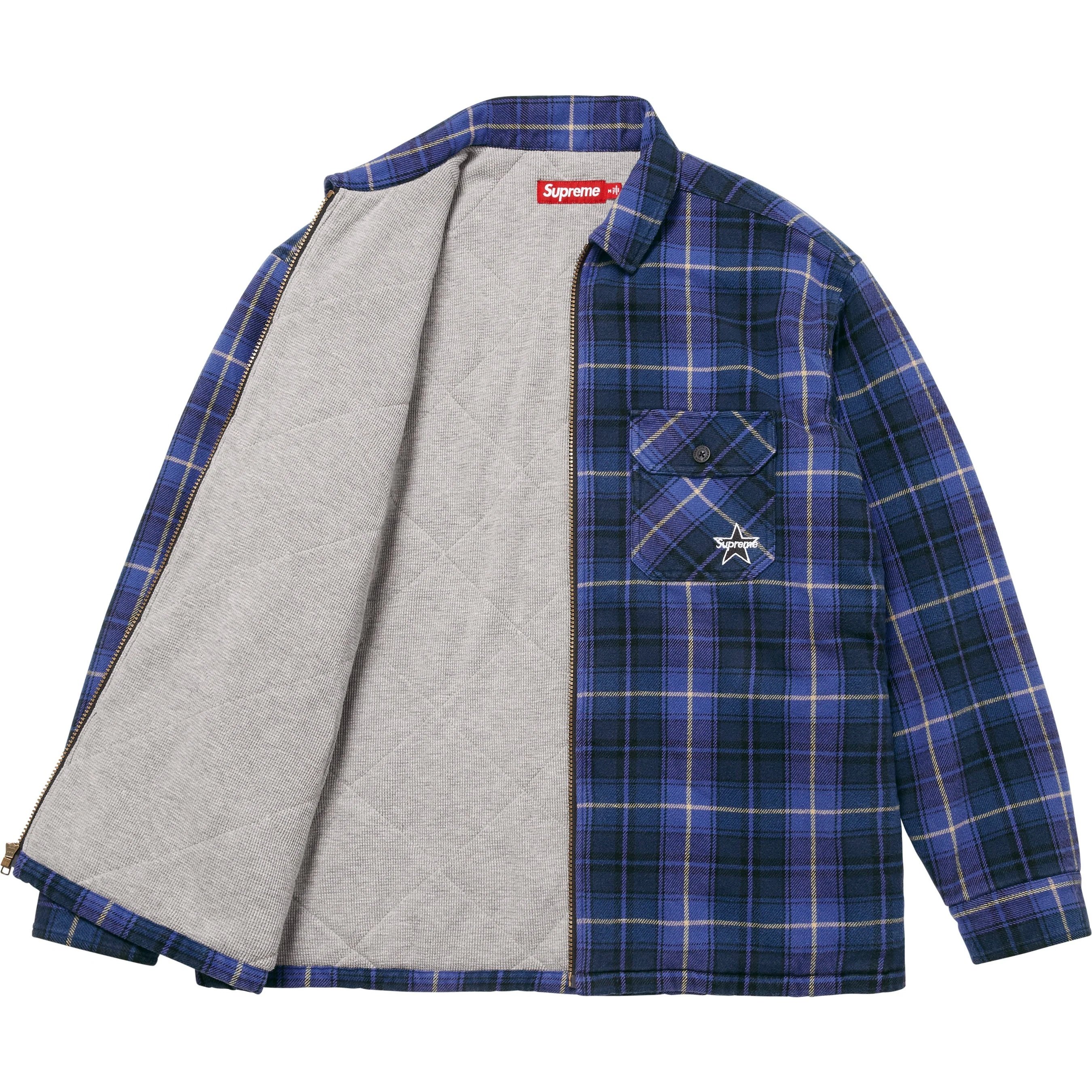 Supreme Thermal Lined Zip Up Flannel Shirt (FW25) - Blue - $168