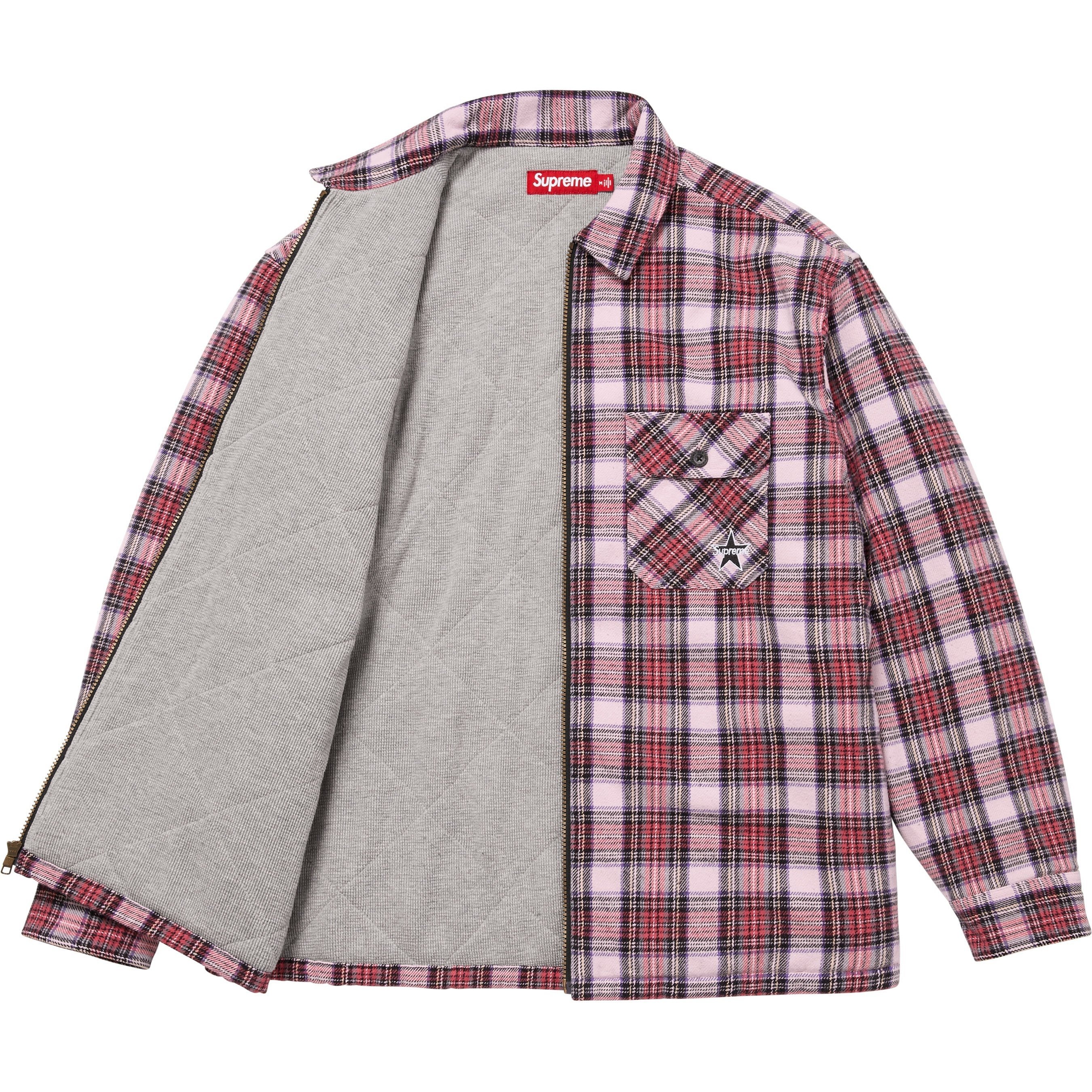 supreme Flannel Zip Up shirt コットンネルシャツ　M Supreme Quilted Flannel Zip Up Shirt (FW24) - $168