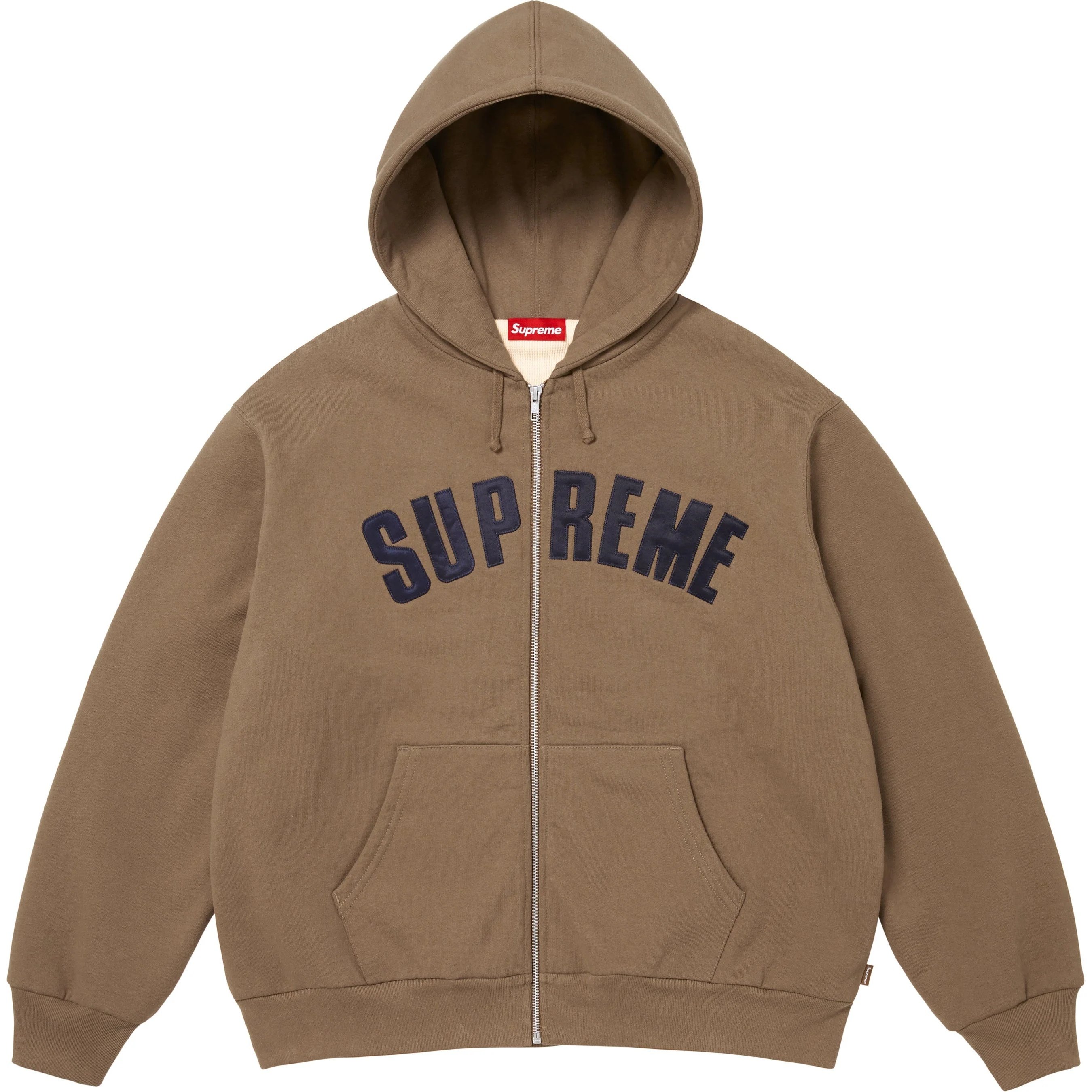 Supreme Arc Thermal Lined Zip Up Hooded Sweatshirt (FW25) - Dusty Brown - $198