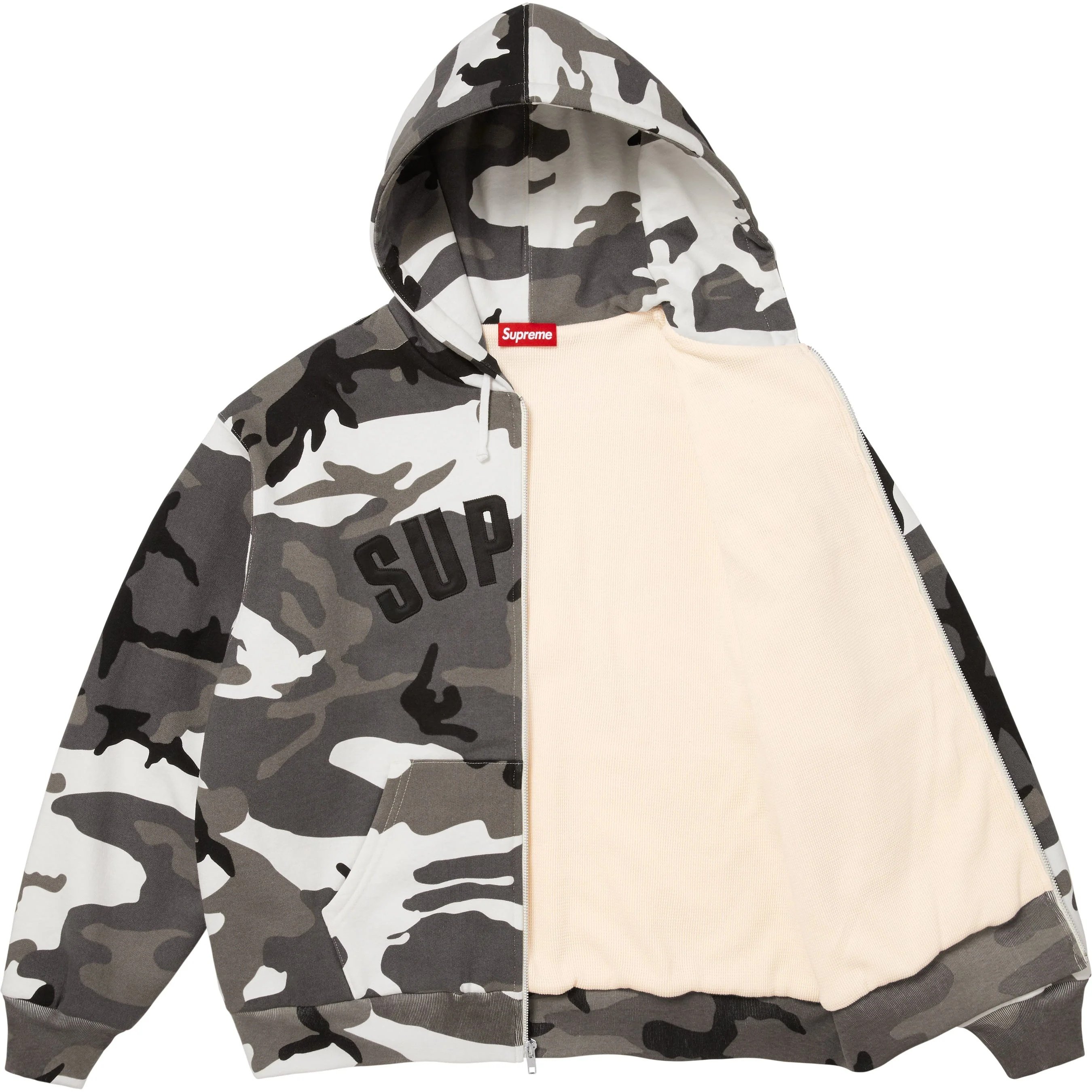 Supreme Arc Thermal Lined Zip Up Hooded Sweatshirt (FW25) - Snow Camo - $198