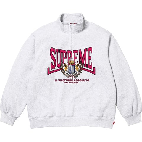 Supreme Crest Appliqué Half Zip Pullover - Ash Grey