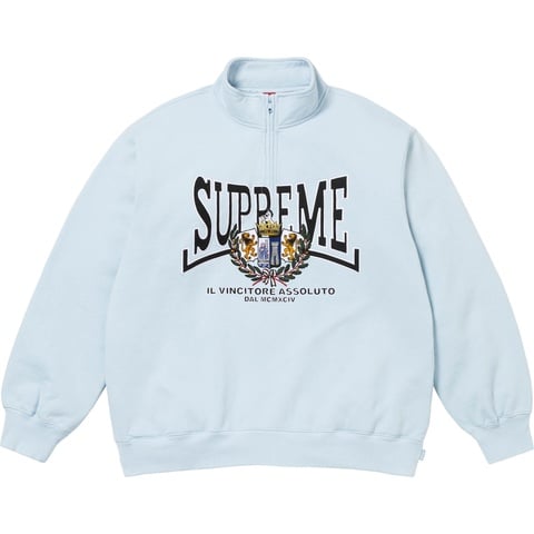 Supreme Crest Appliqué Half Zip Pullover - Light Blue