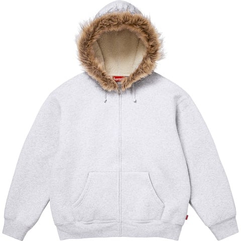 Supreme Faux Fur Zip Up Hooded Sweatshirt - Ash Grey
