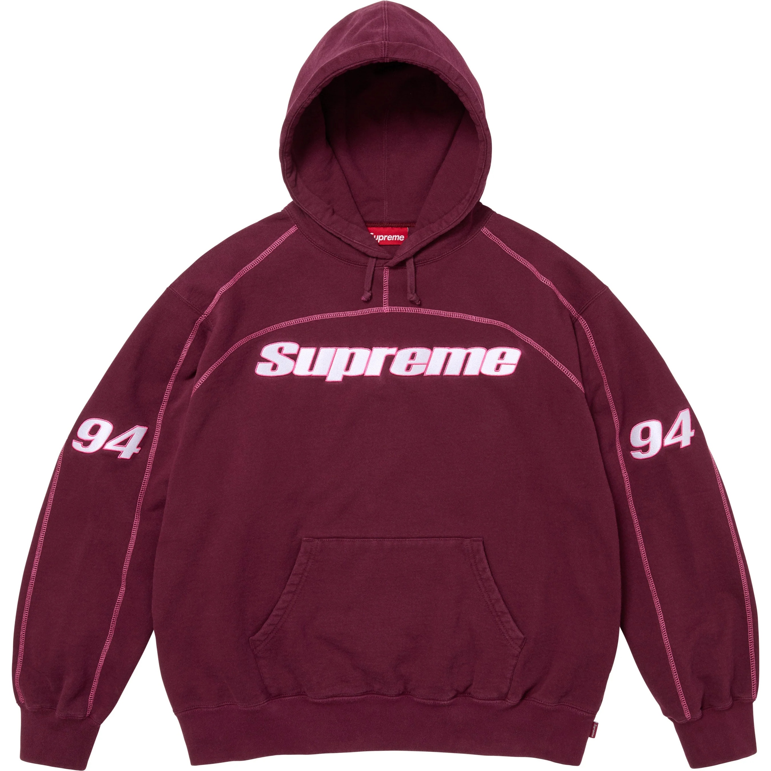 Supreme Overlock Hooded Sweatshirt (FW25) - Burgundy - $168