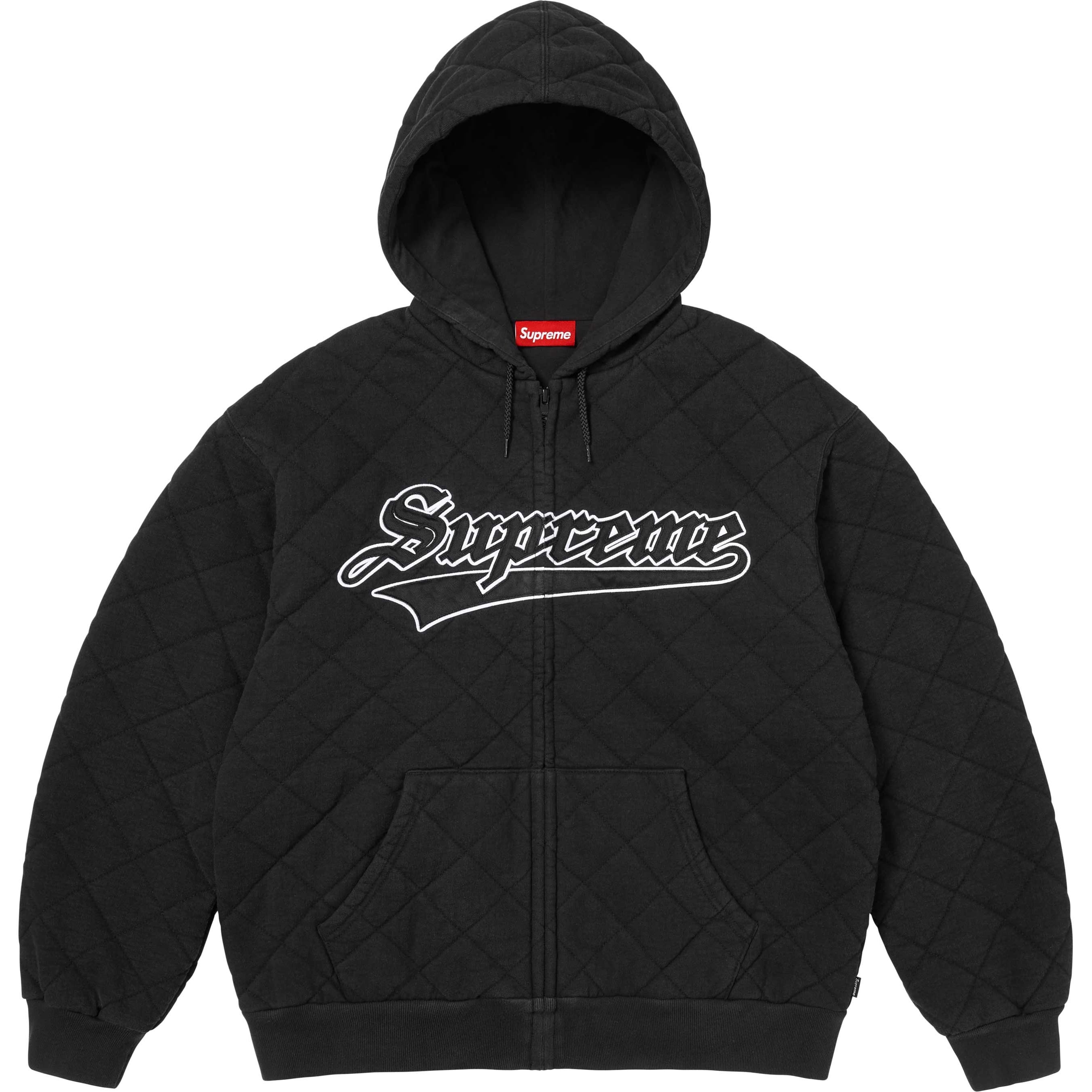 Supreme Quilted Zip Up Hooded Sweatshirt (FW25) - Black - $188