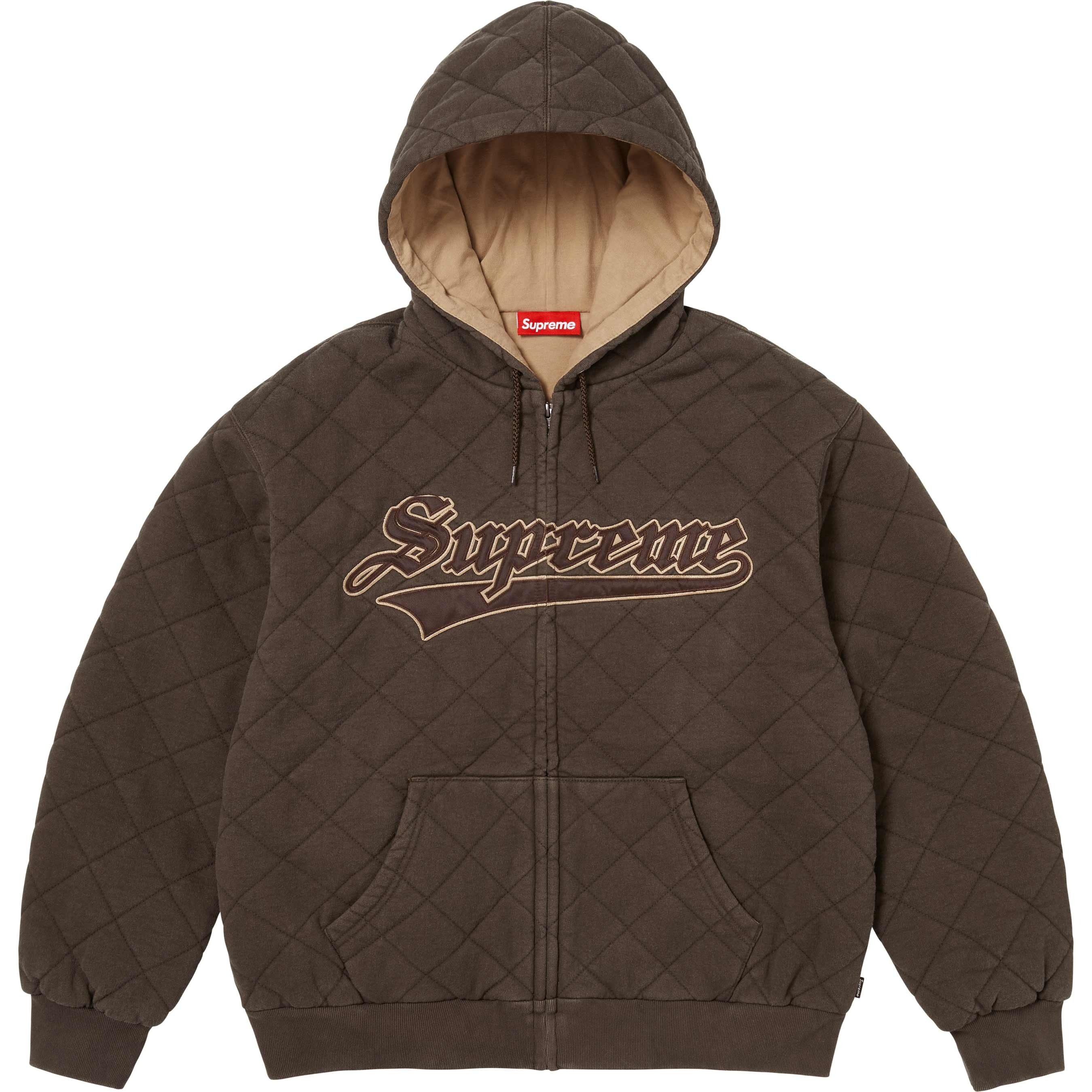Supreme Quilted Zip Up Hooded Sweatshirt (FW25) - Dark Brown - $188